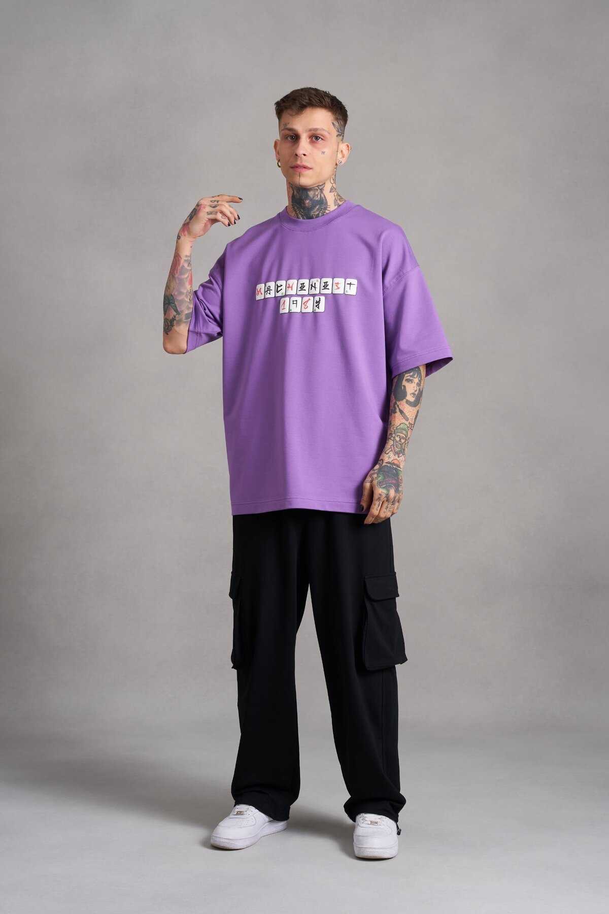 تیشرت مردانه بنفش چاپ شده Mch Mahhong