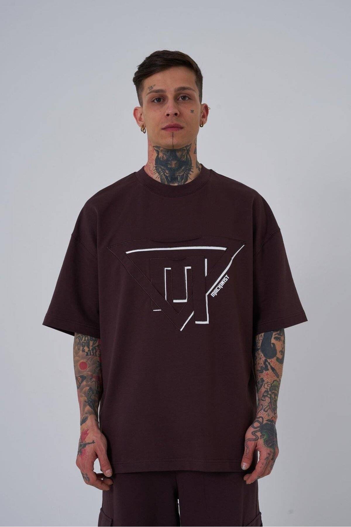 تیشرت مردانه سه گانه قهوه ای چاپ شده