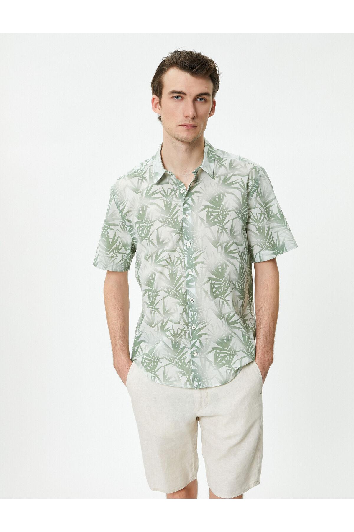 پیراهن تابستانی آستین کوتاه با طرح یقه کلاسیک و دکمه دار