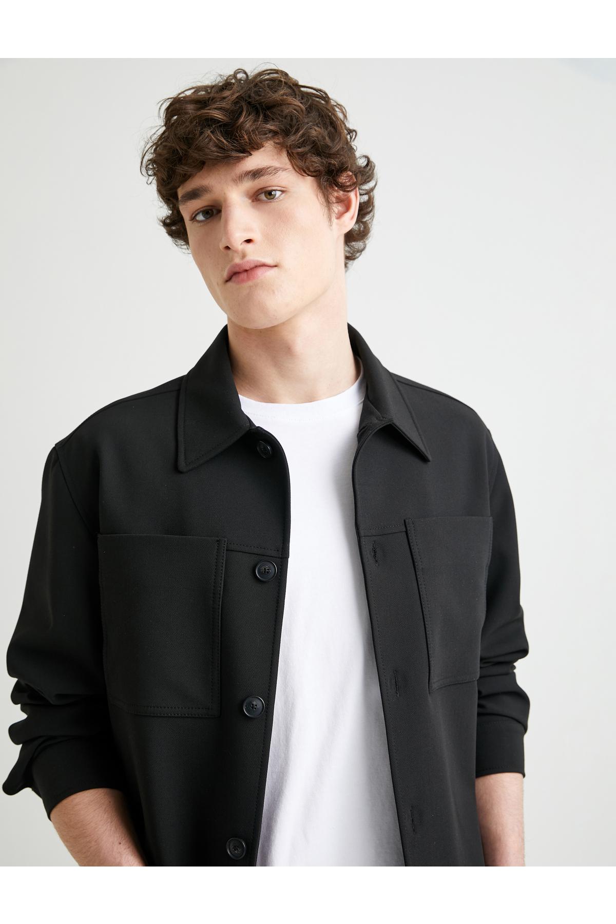 ژاکت پیراهن با جیب یقه کلاسیک دکمه دار