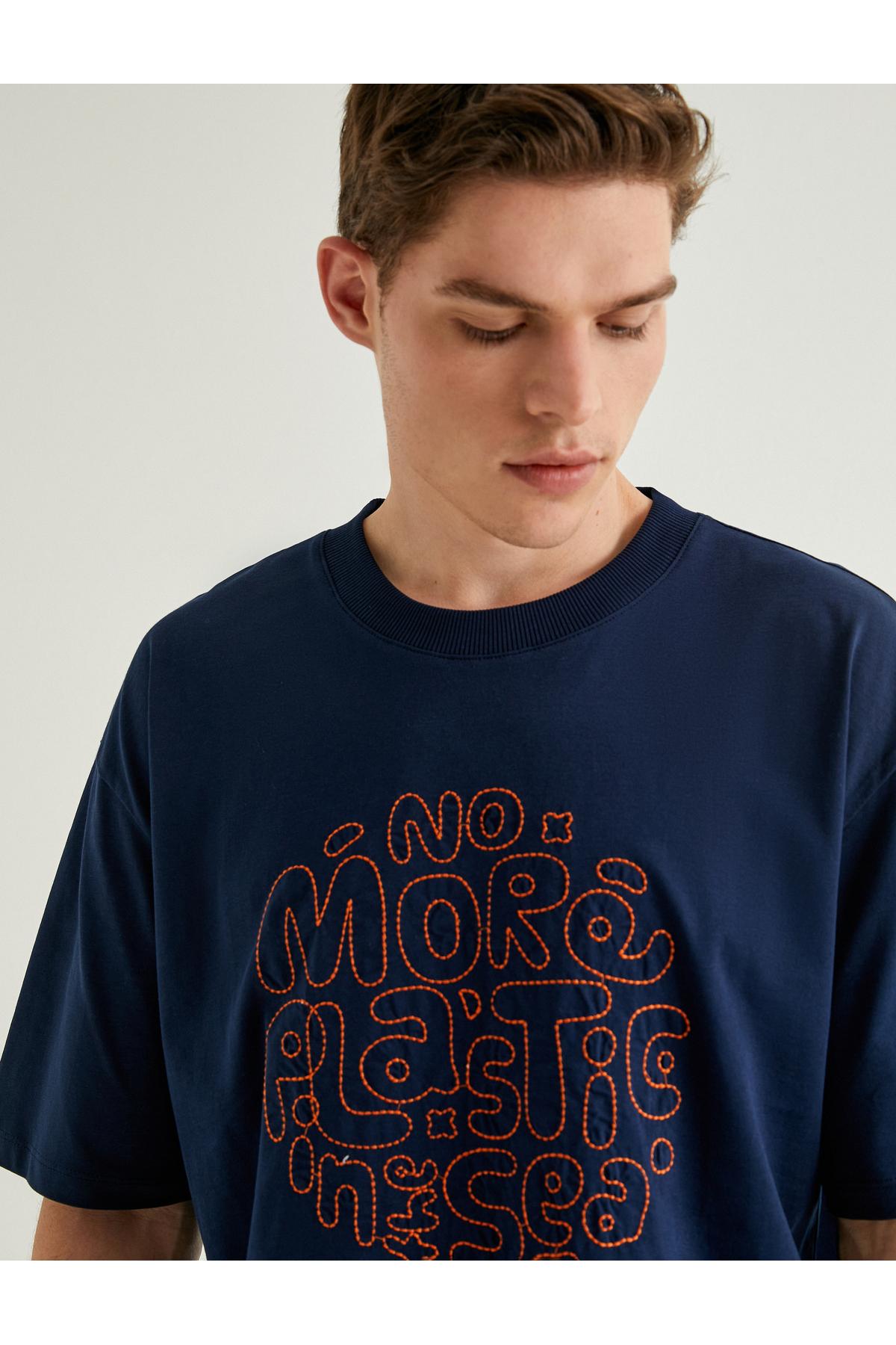 یقه خدمه آستین کوتاه چاپ تیشرت شعار سایز بزرگ