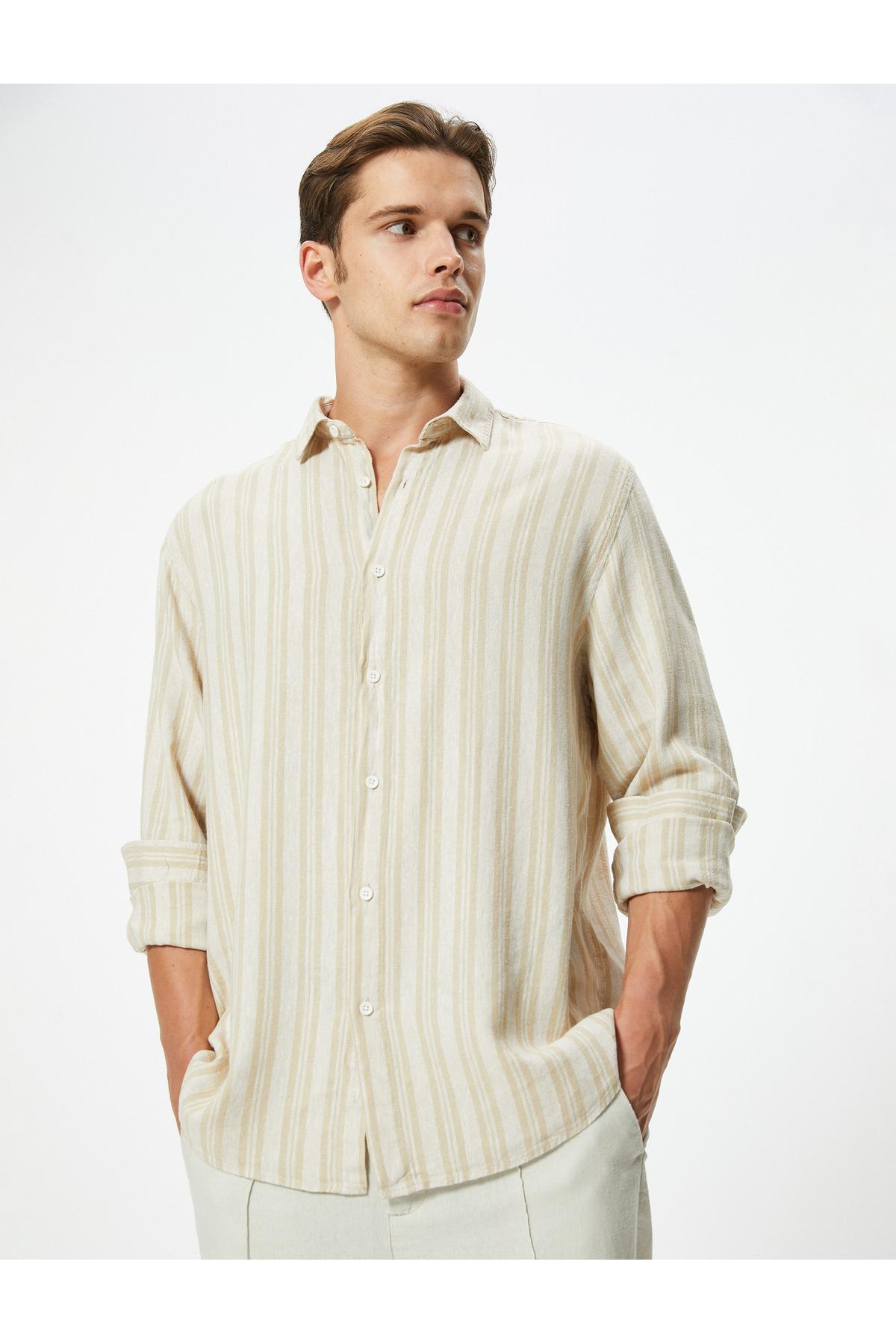 ترکیب کتانی دکمه دار پیراهن آستین بلند