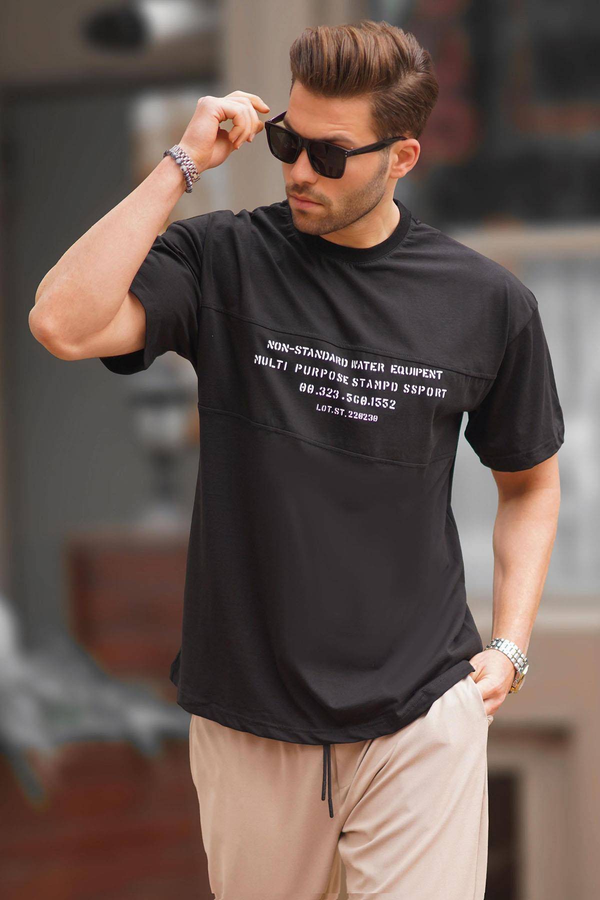 تیشرت مردانه یقه پرینت اور سایز خاکستری رنگ شده