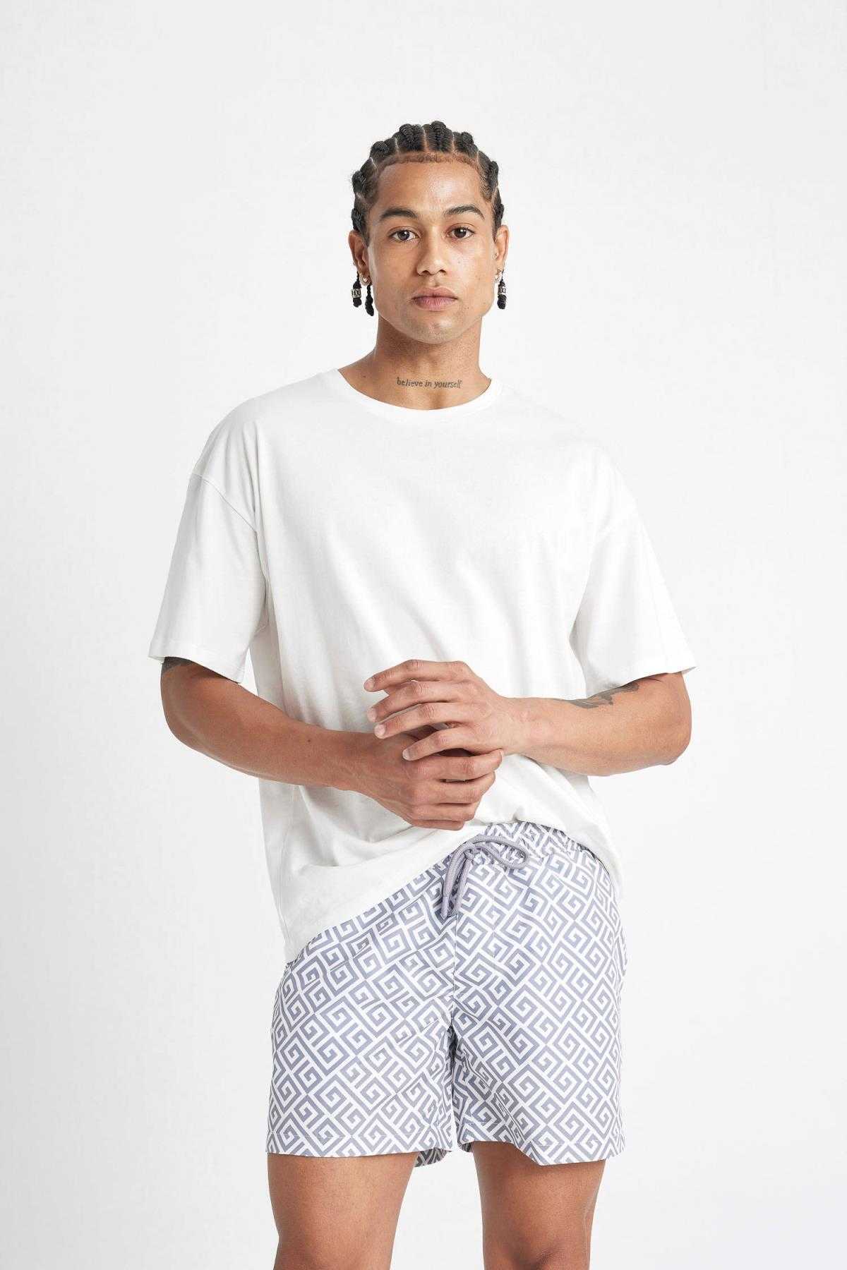 شورت شنا کوتاه طرح دار مشبک