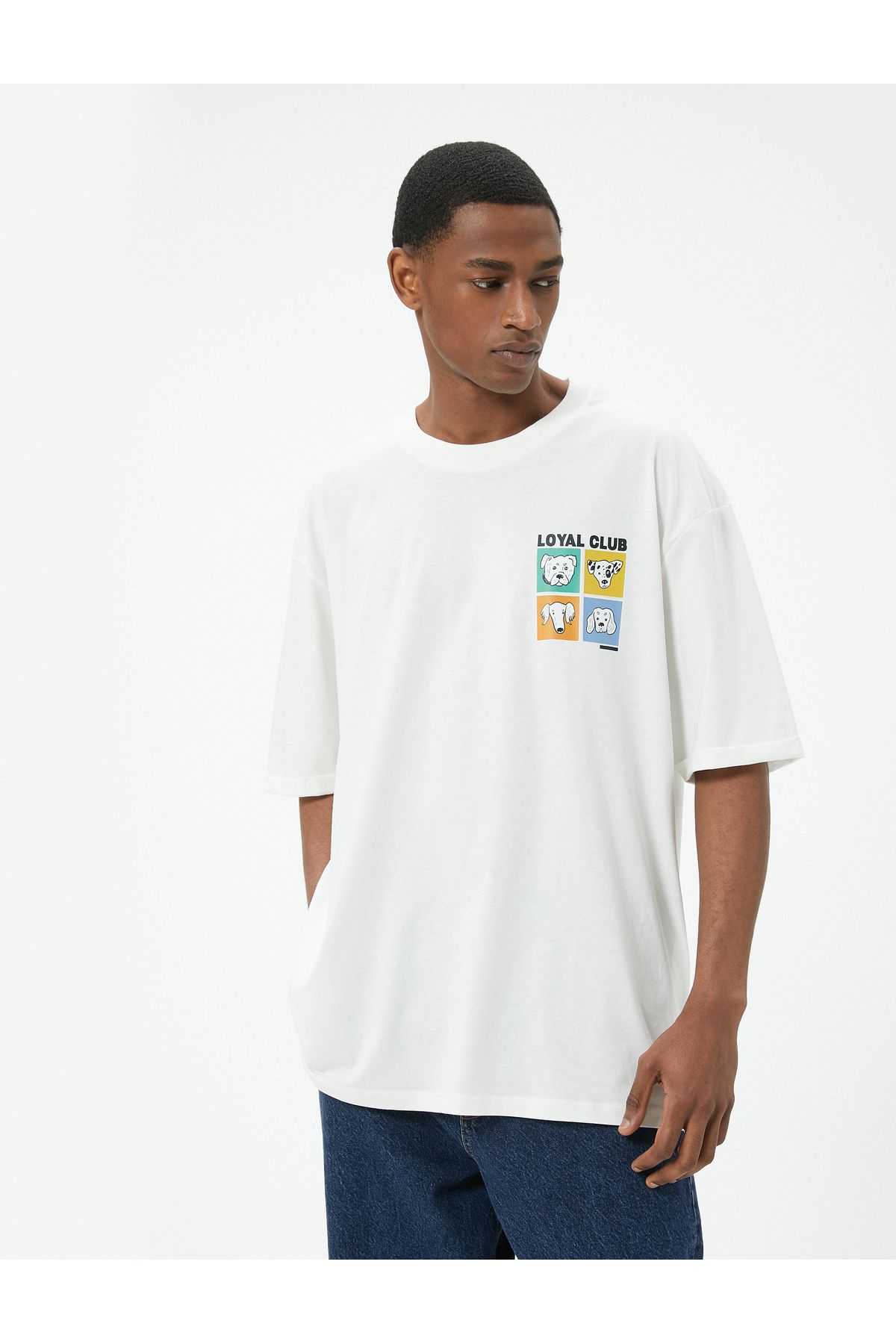 تیشرت سایز بزرگ با یقه خدمه آستین کوتاه با چاپ حیوانات