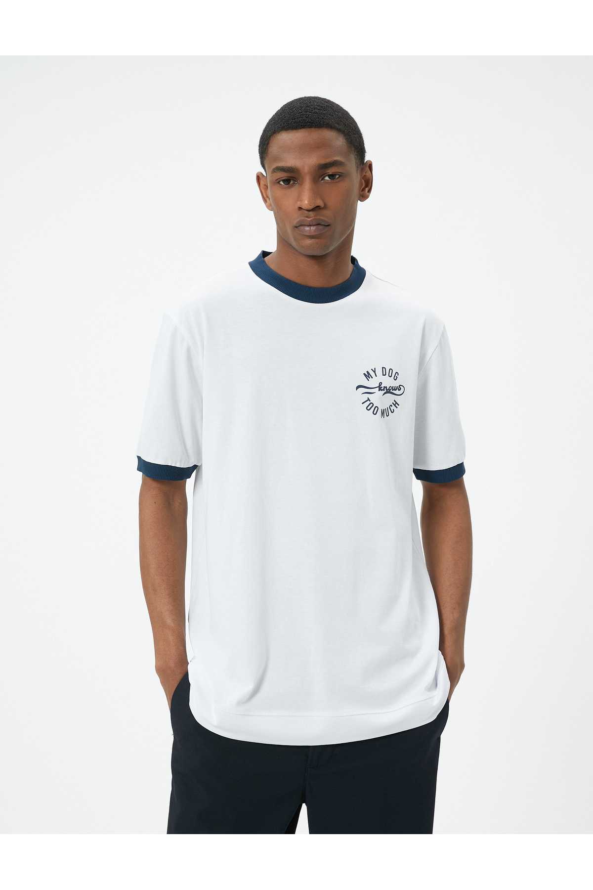 تیشرت یقه کوتاه نخی با چاپ شعار