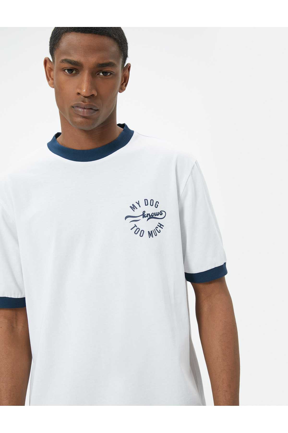 تیشرت یقه کوتاه نخی با چاپ شعار