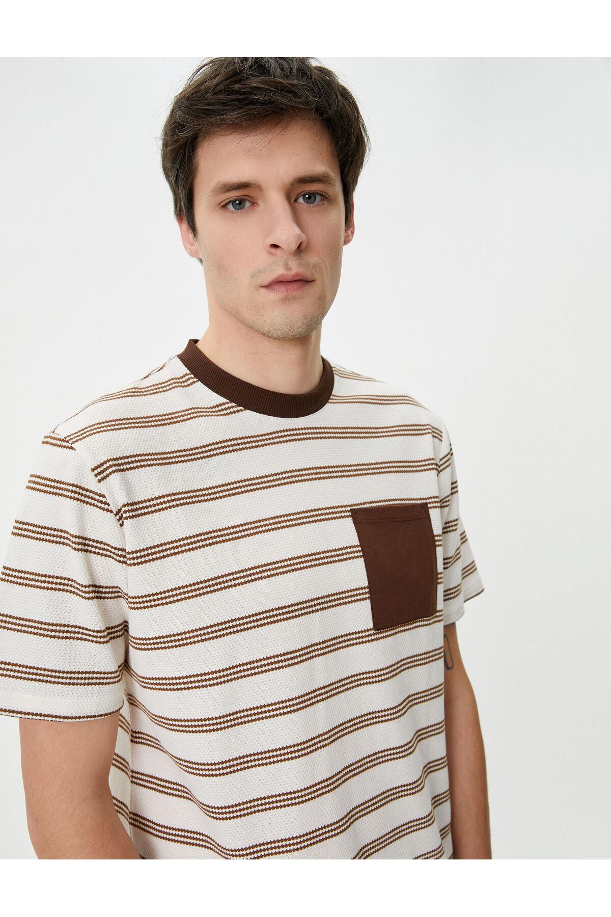 تیشرت مردانه 4sam10083hk قهوه ای راه راه