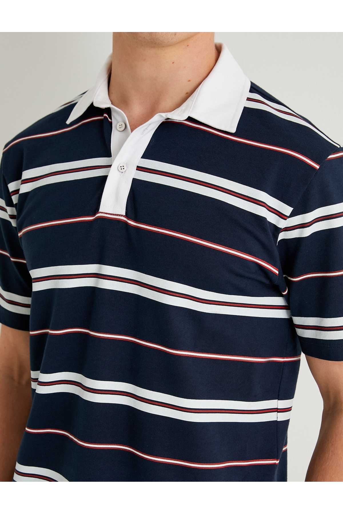 تیشرت یقه پولو آستین کوتاه دکمه دار نخی