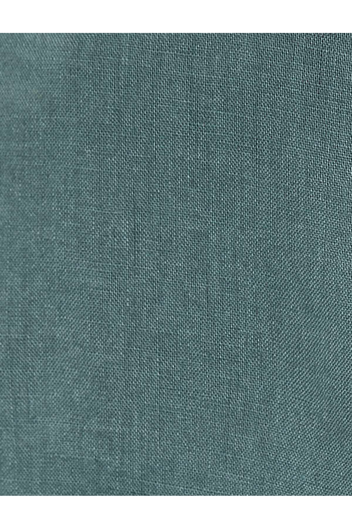 پیراهن کتانی یقه کلاسیک آستین بلند دکمه دار