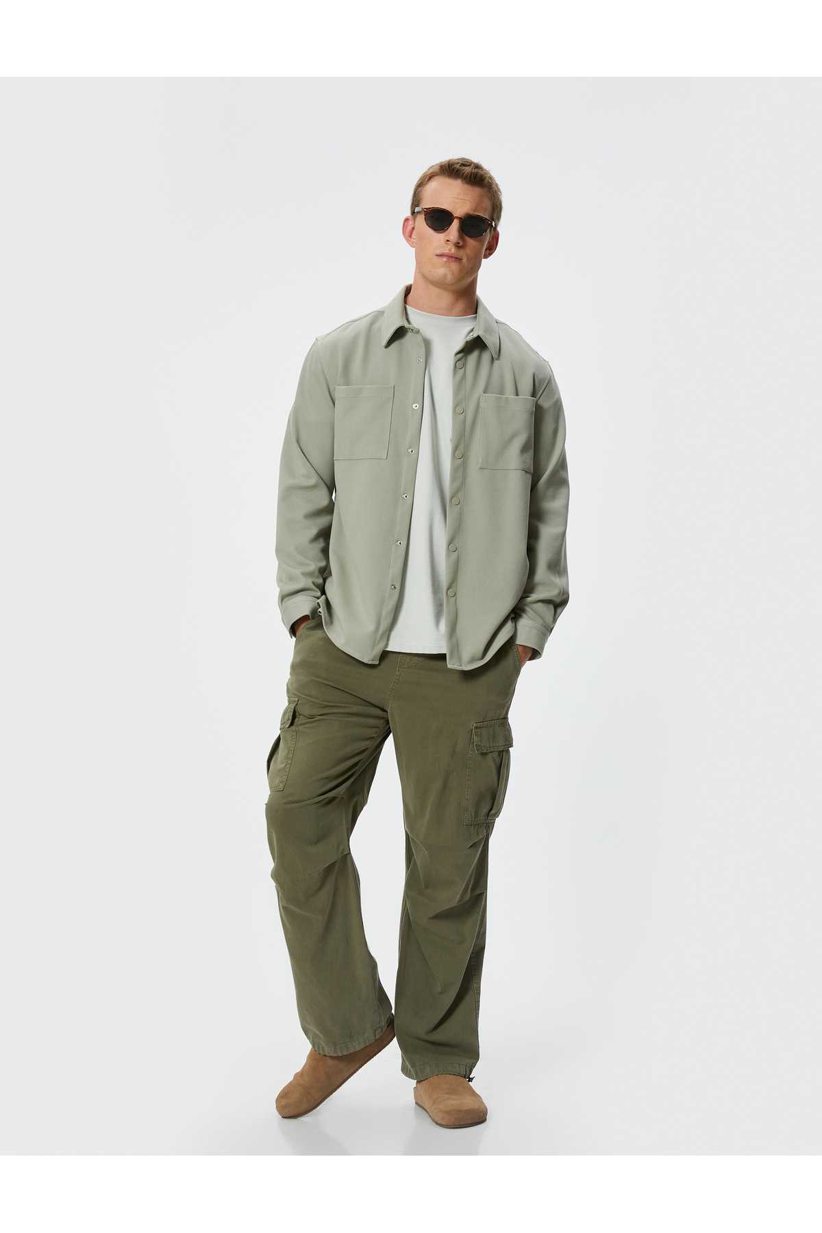 جیب دکمه دار پیراهن آستین بلند با جزئیات