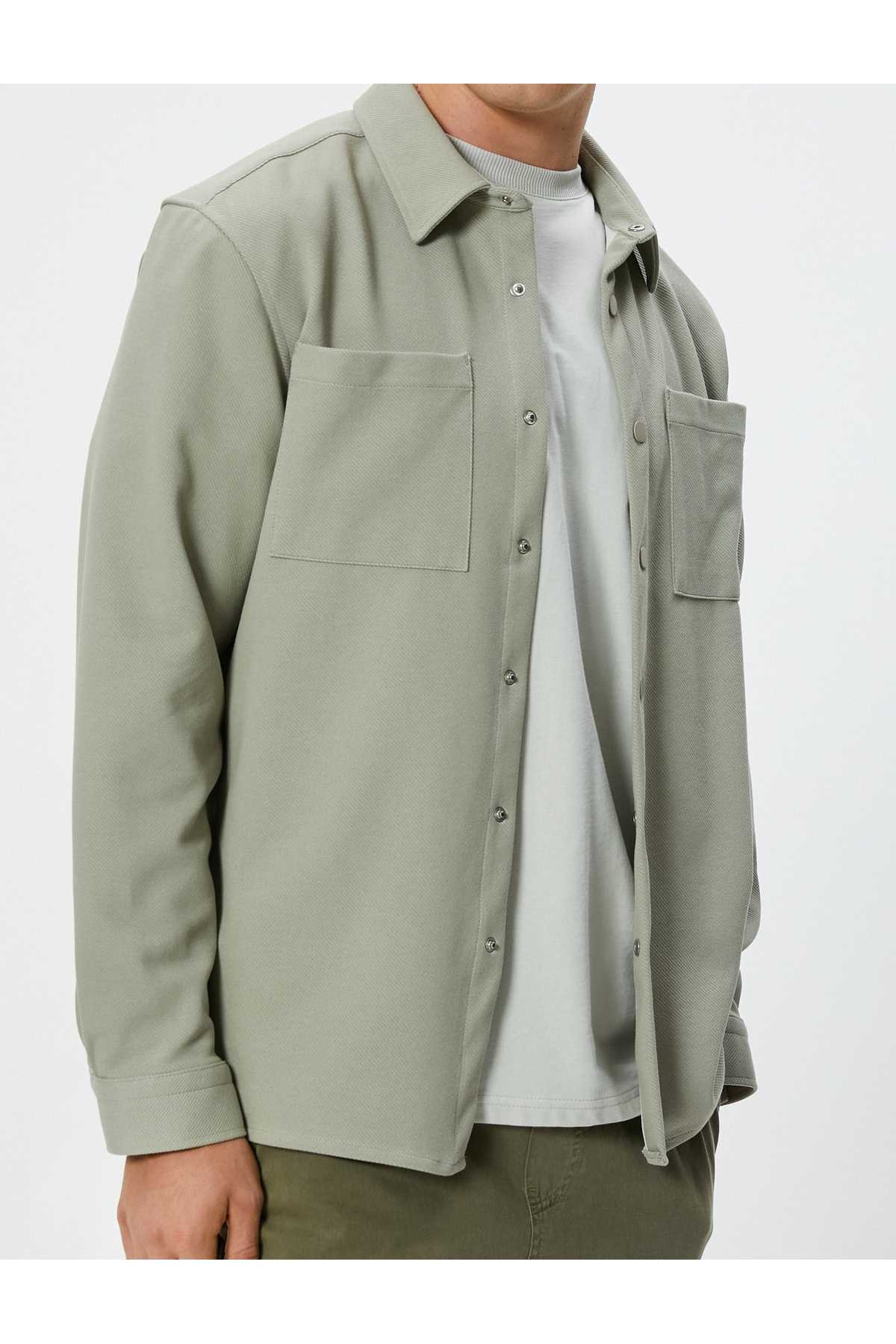 جیب دکمه دار پیراهن آستین بلند با جزئیات