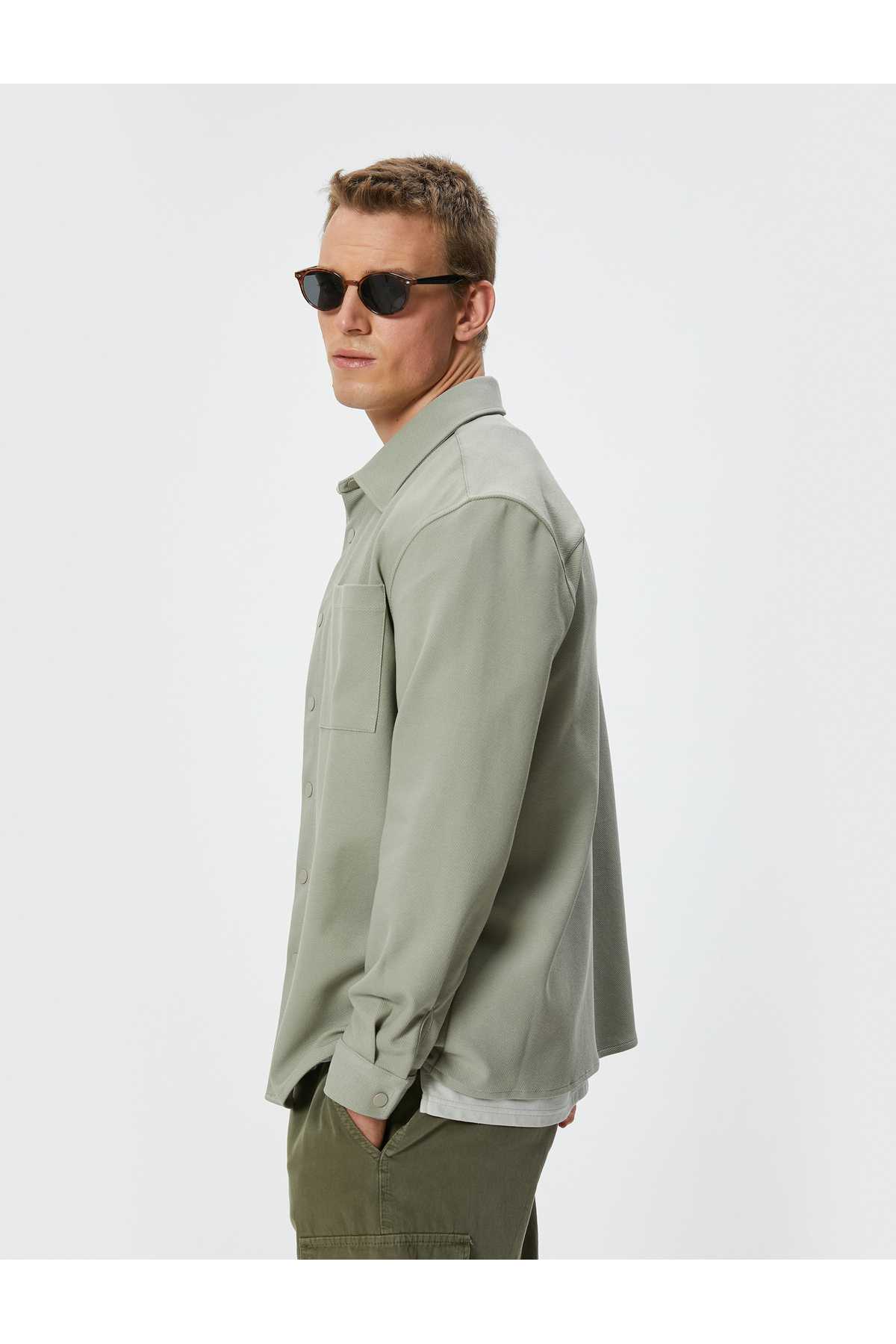 جیب دکمه دار پیراهن آستین بلند با جزئیات