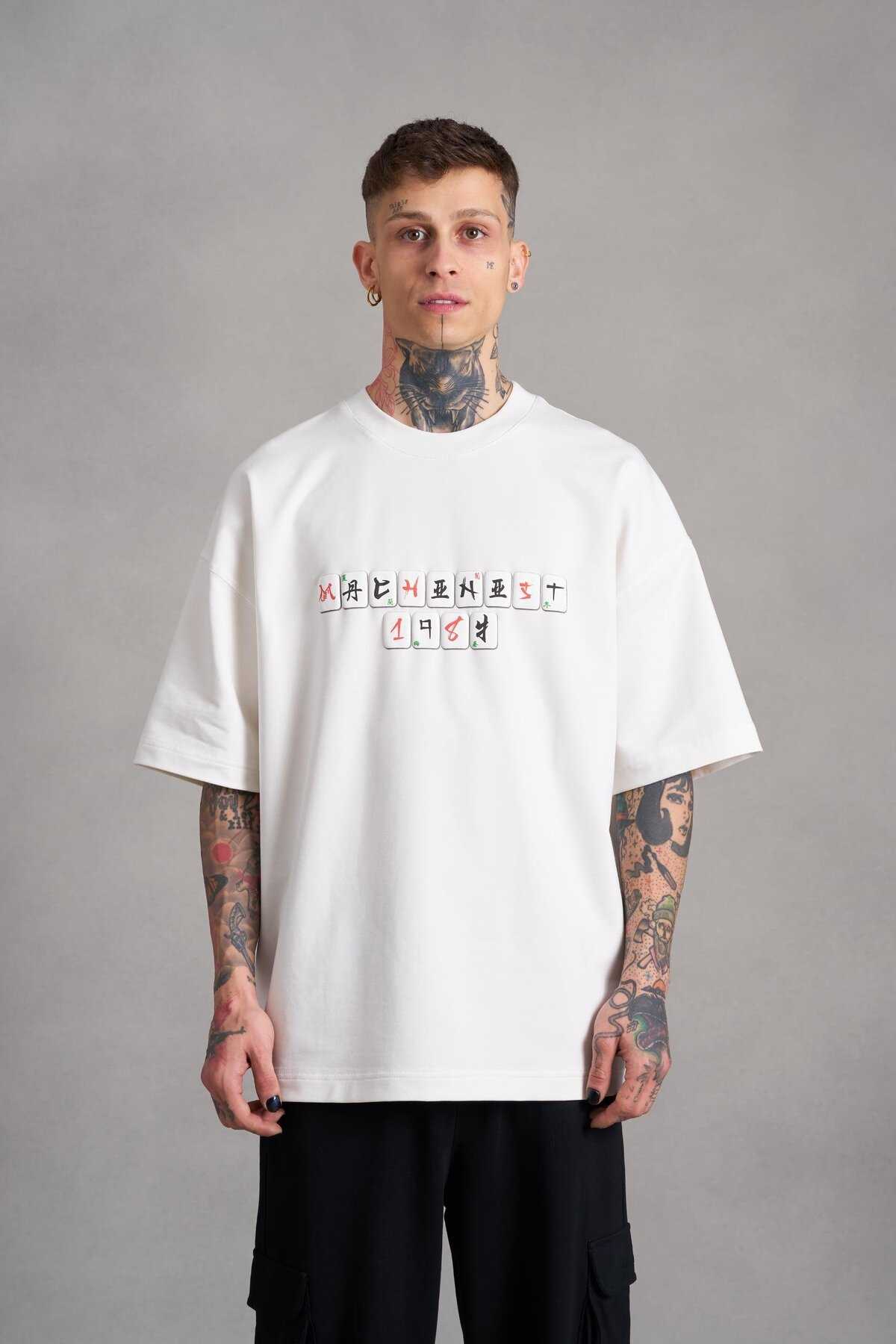 تیشرت مردانه بنفش چاپ شده Mch Mahhong