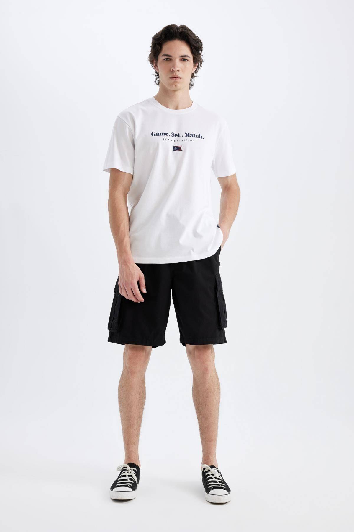 شلوارک شلوارک برمودا گاباردین با پای راست Relax Fit C5400ax24sm