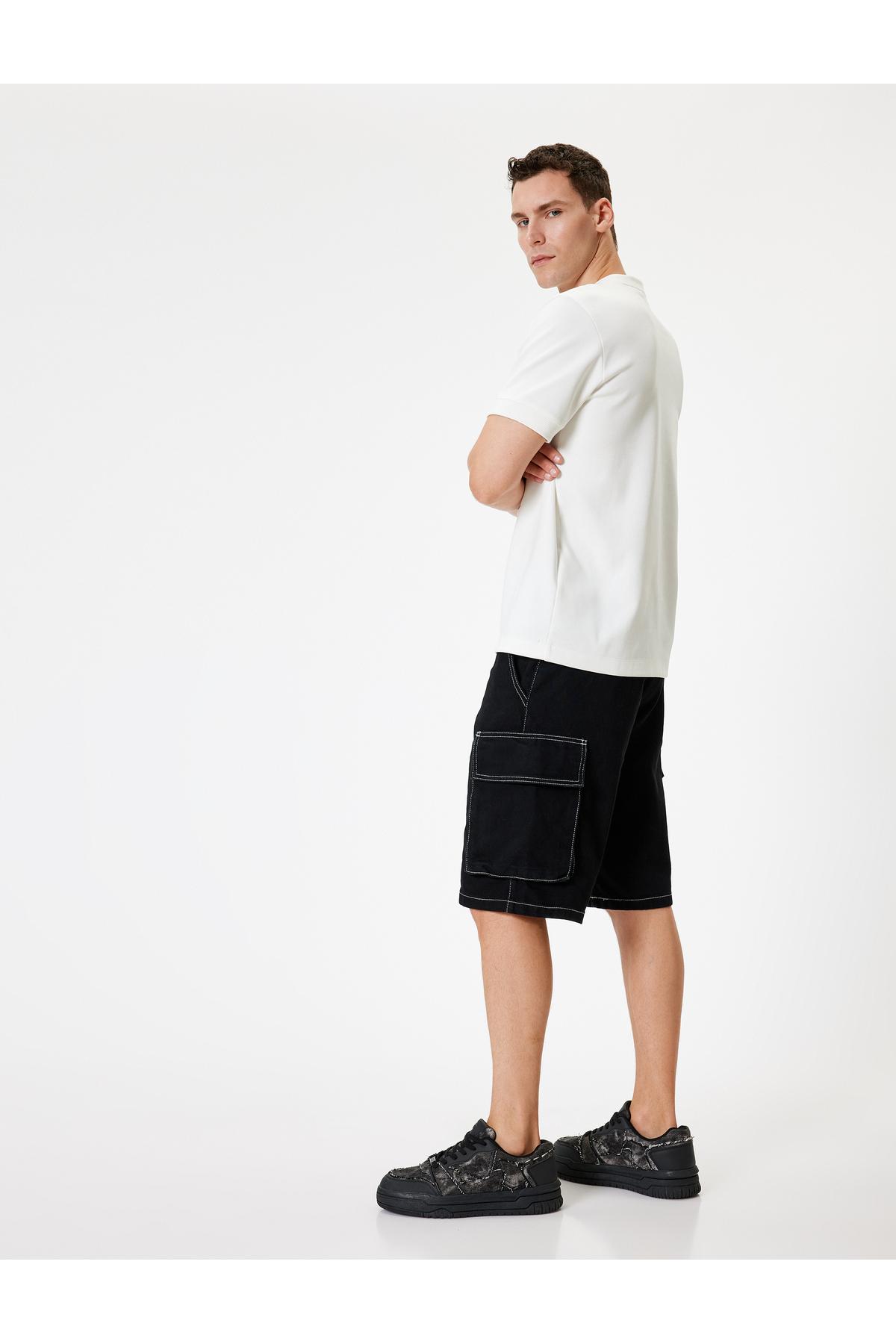 شلوار جین گشاد با جیب باری با جزئیات پنبه برمودا