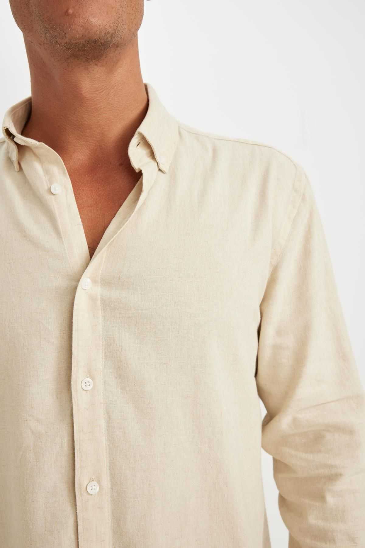 پیراهن آستین بلند نخی یقه پولو ریلکس فیت