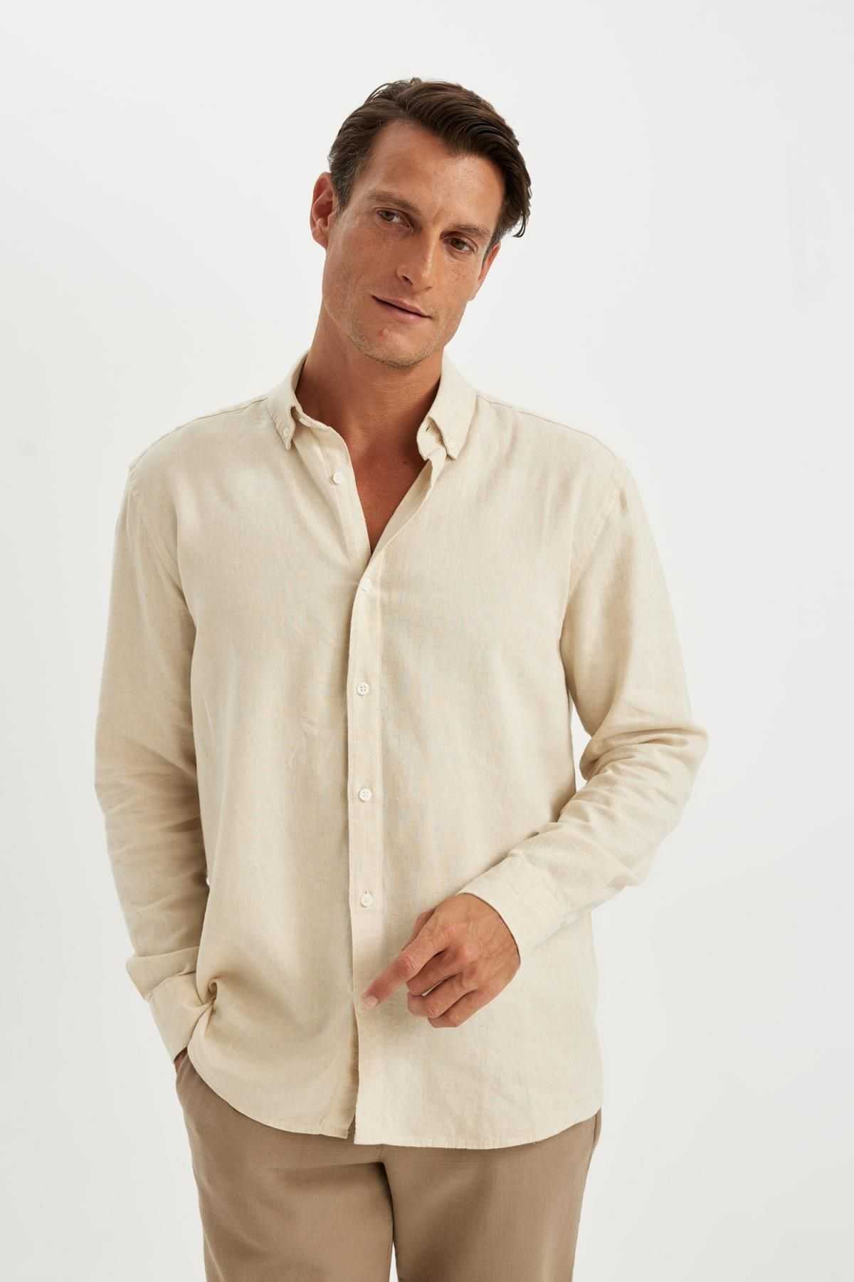 پیراهن آستین بلند نخی یقه پولو ریلکس فیت