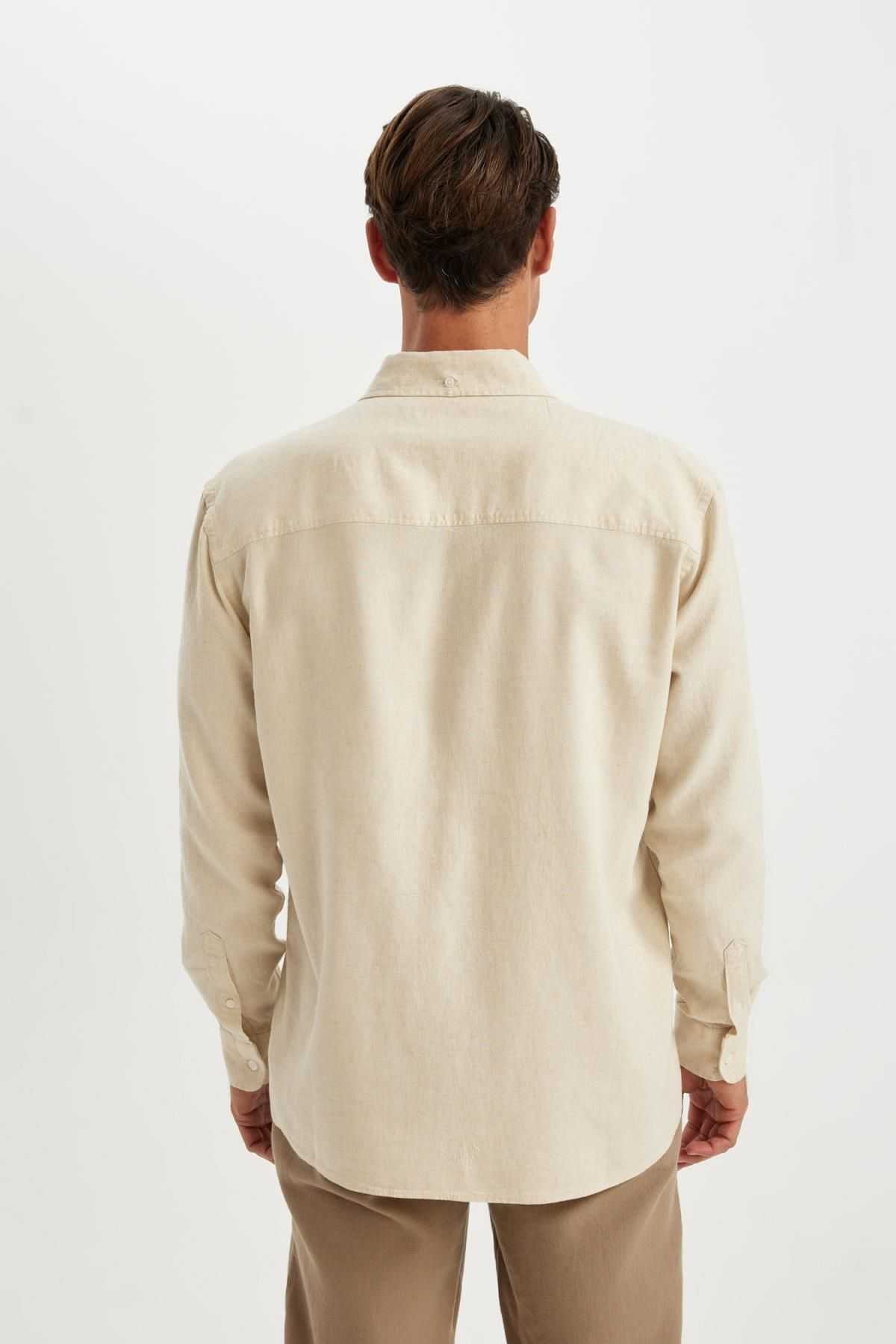 پیراهن آستین بلند نخی یقه پولو ریلکس فیت