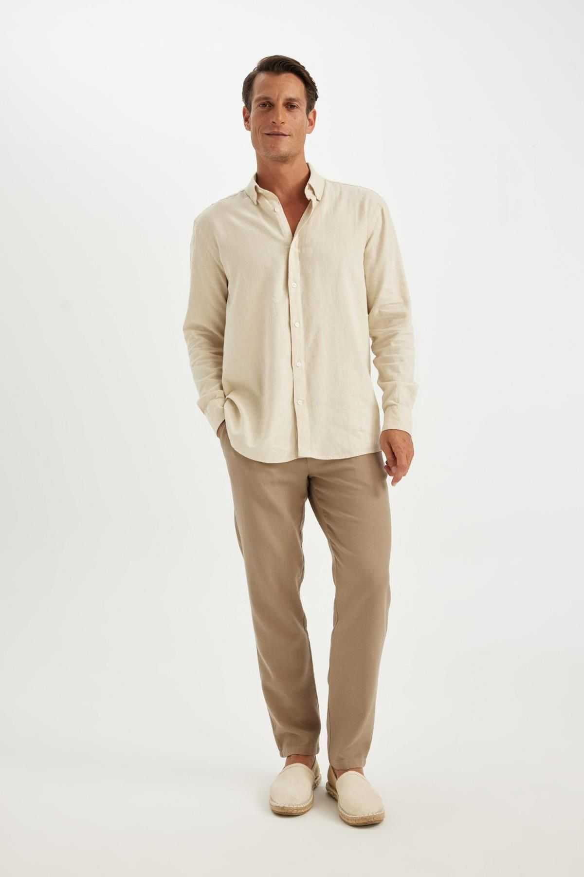 پیراهن آستین بلند نخی یقه پولو ریلکس فیت