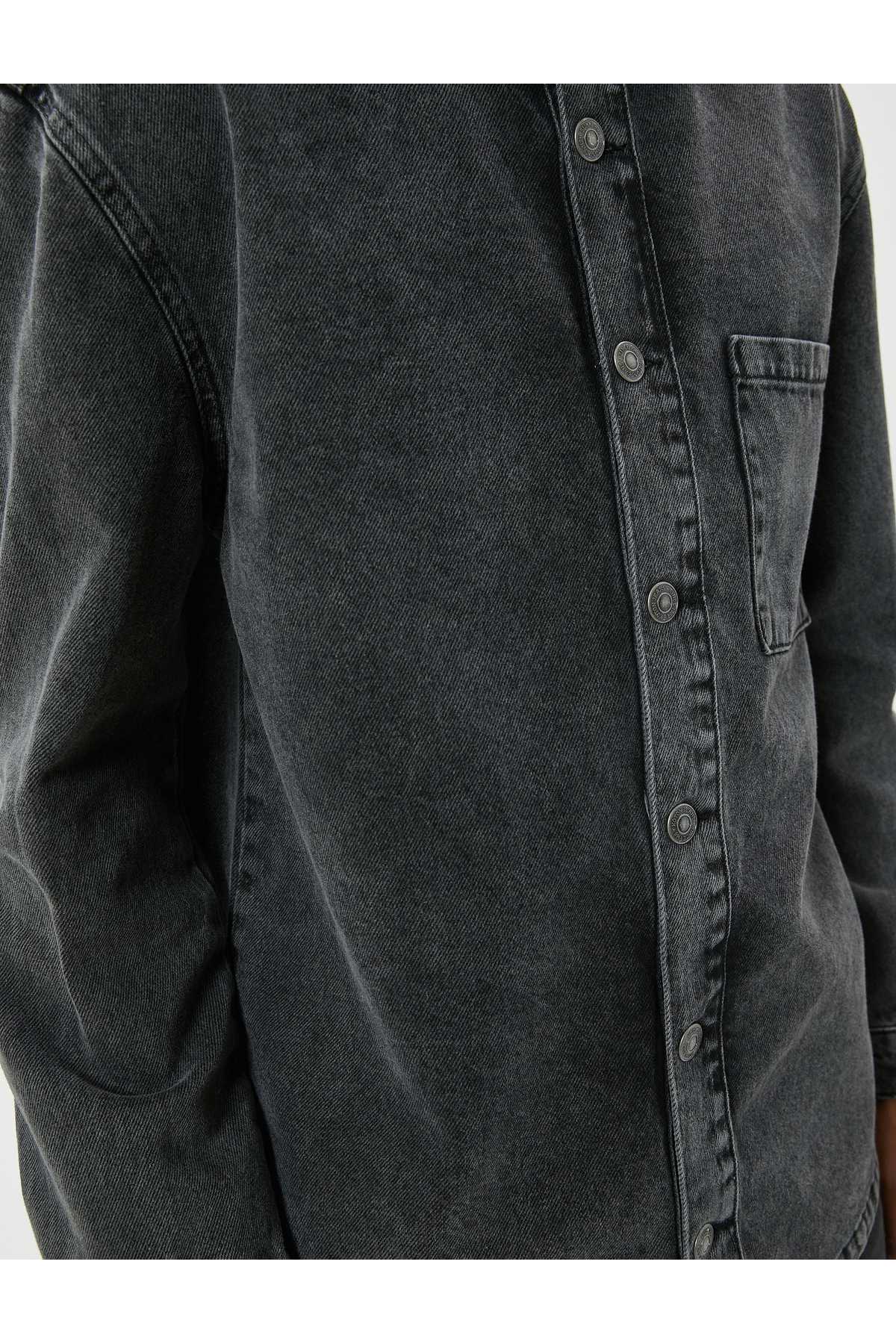 کت شلوار جین شسته آستین بلند تک جیب یقه کلاسیک با جزئیات