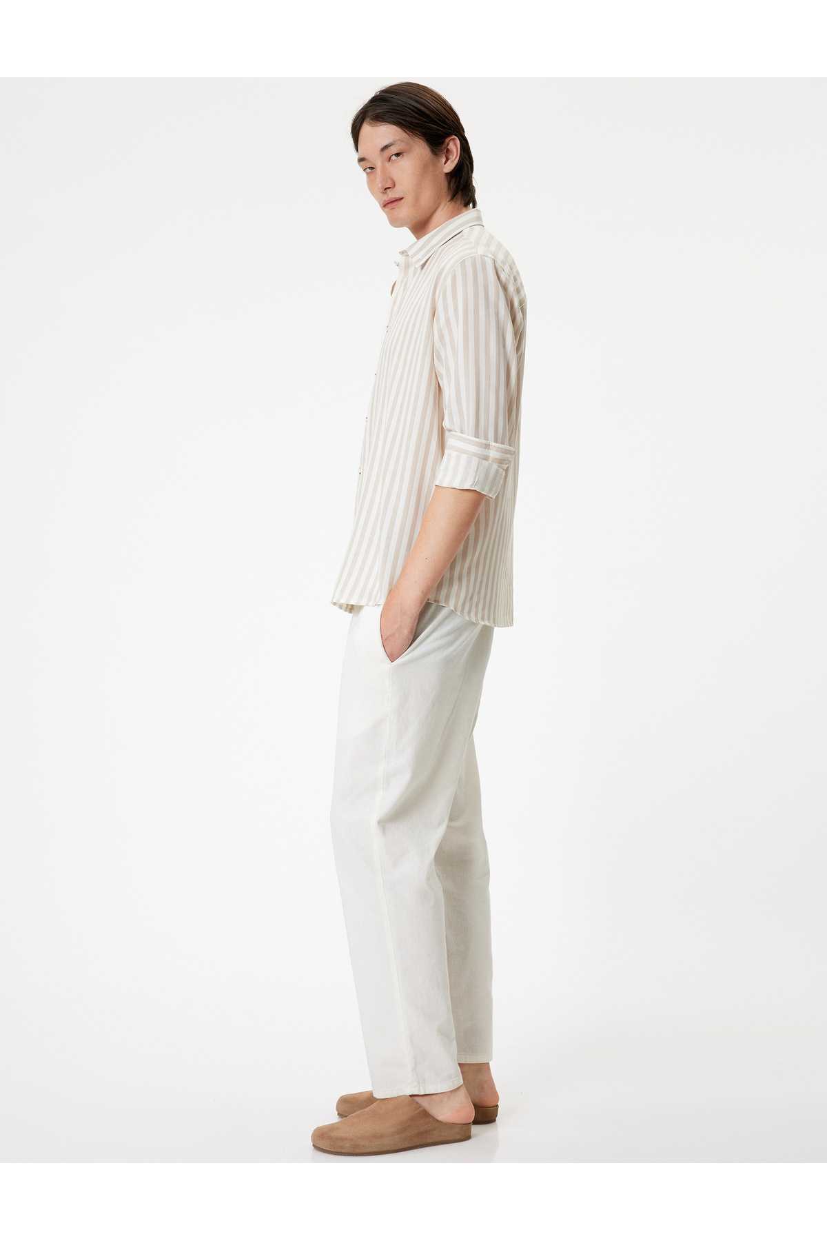 پیراهن باریک با یقه دکمه آستین بلند ترکیبی از پنبه