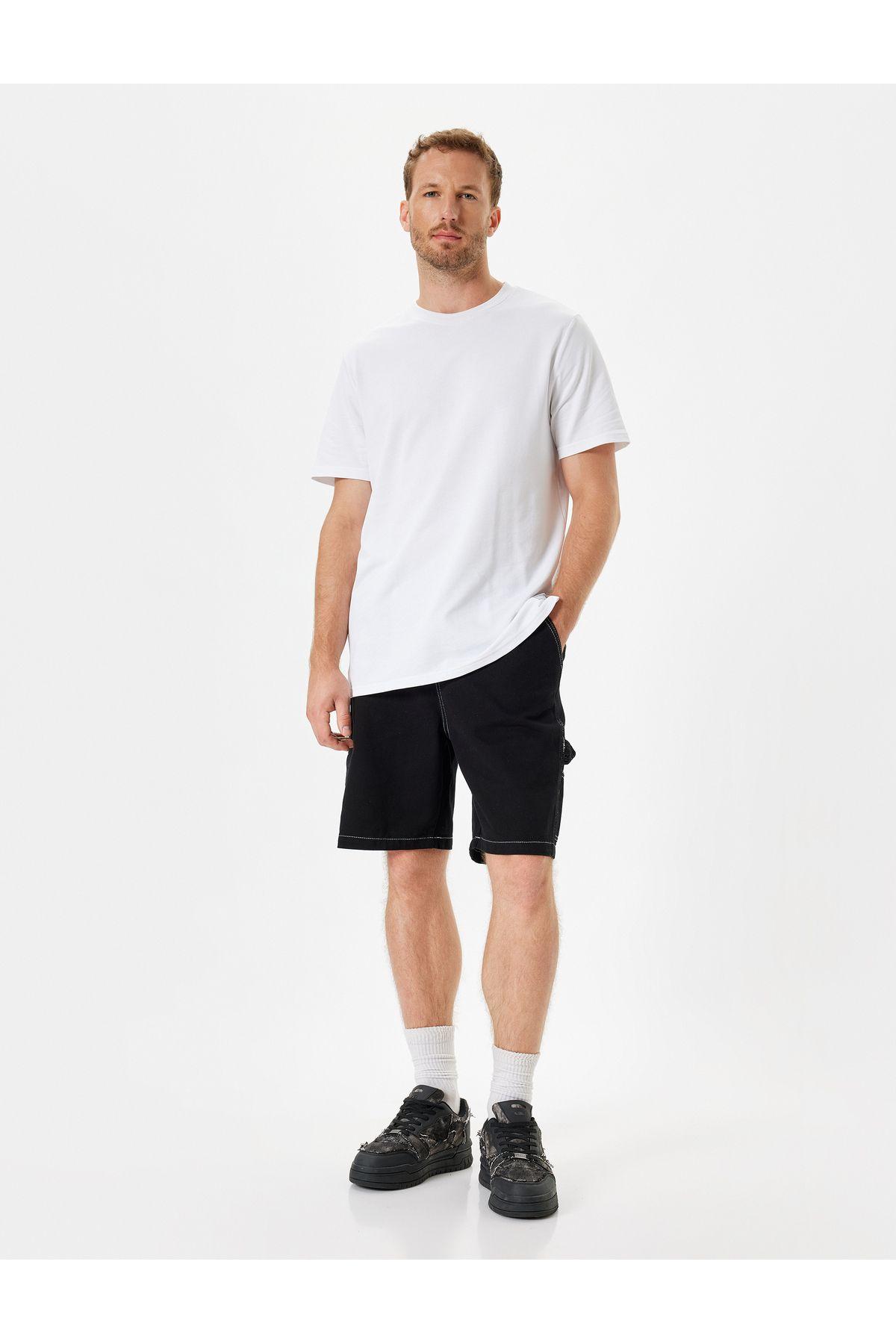 دوخت جیب برمودا شلوارک جین گشاد با جزئیات پنبه ای