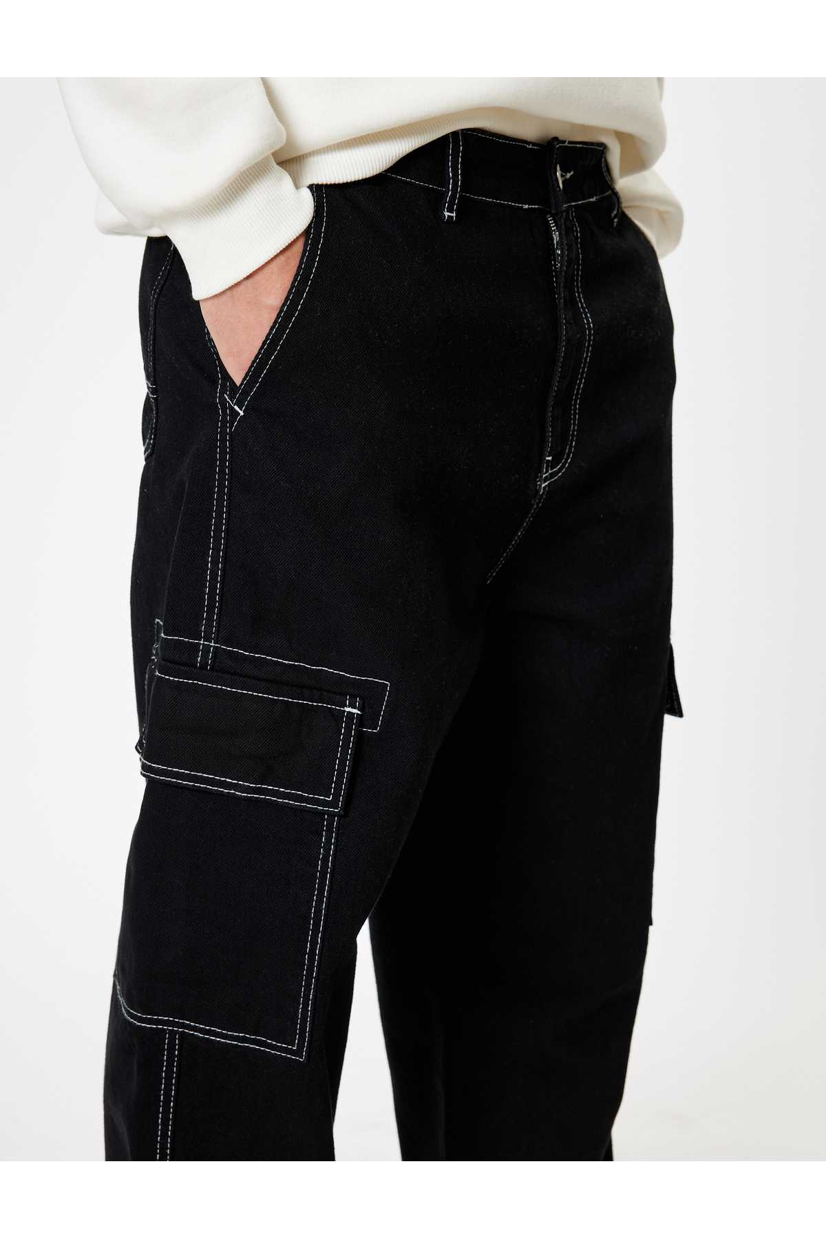 شلوار جین باری سایز جیبی با جزییات پنبه ای