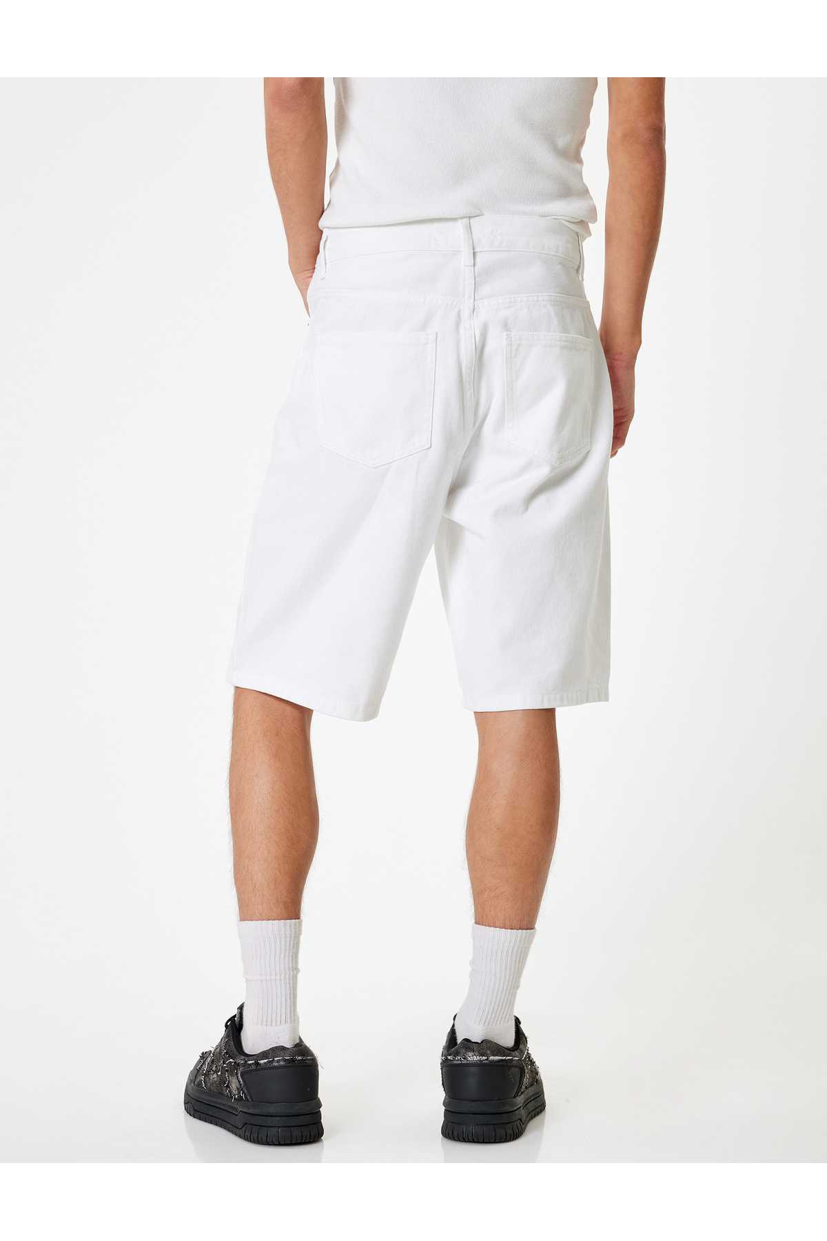 شلوارک جین سایز بزرگ برمودا با جزئیات پنبه ای