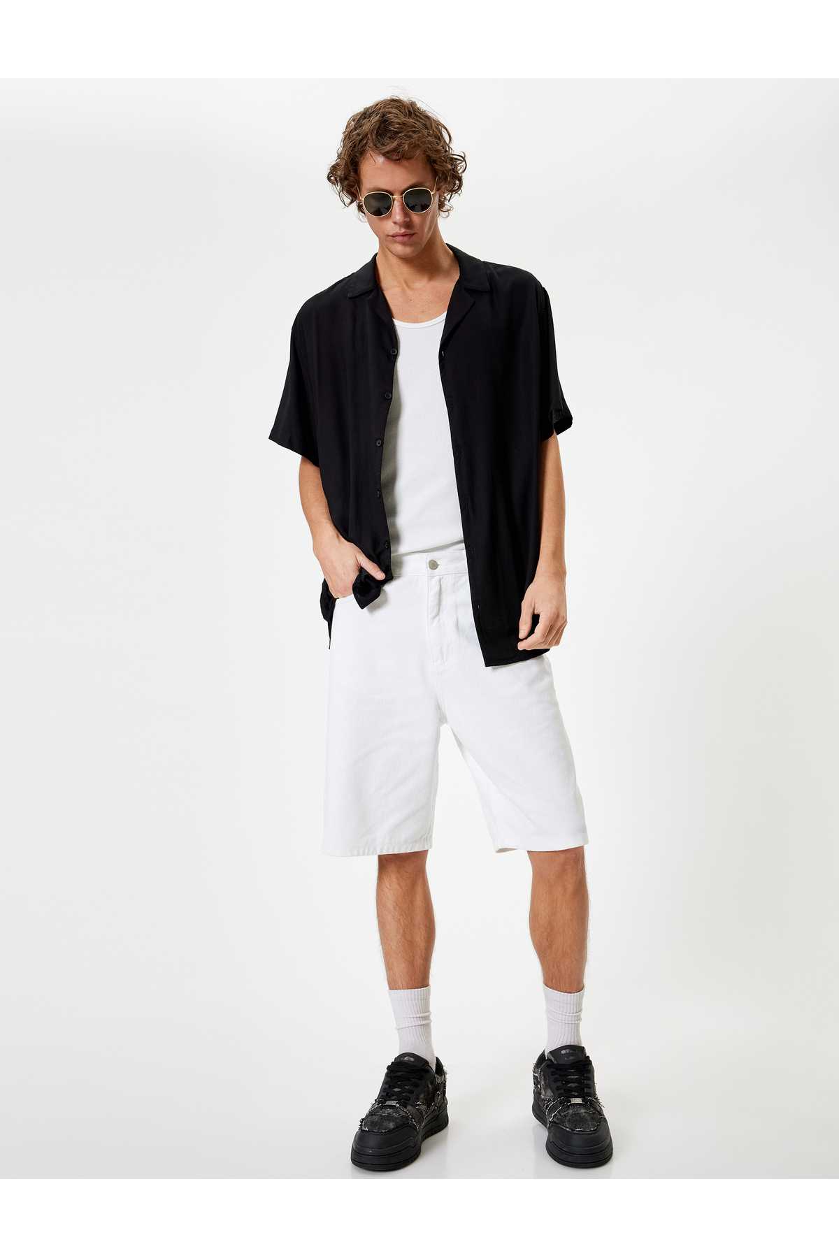 شلوارک جین سایز بزرگ برمودا با جزئیات پنبه ای