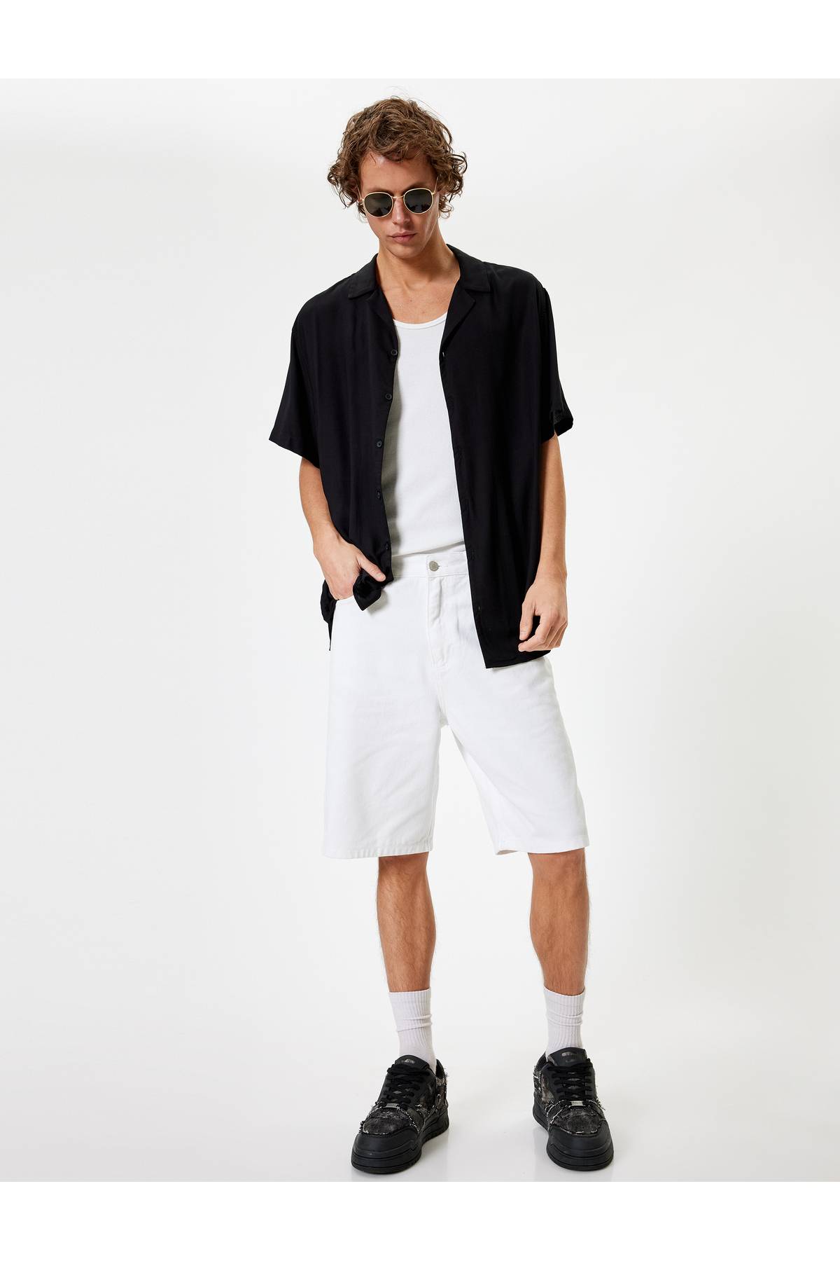 شلوارک جین سایز بزرگ برمودا با جزئیات پنبه ای