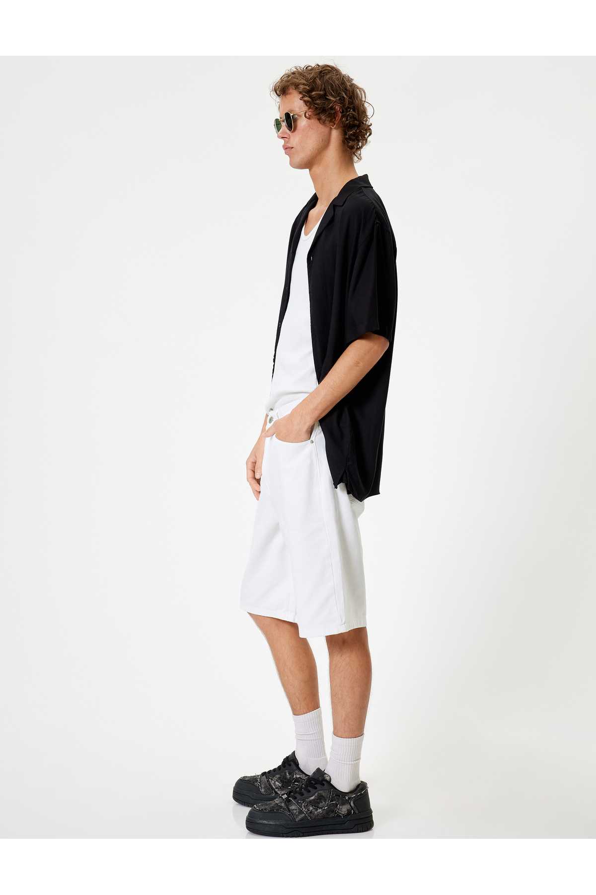 شلوارک جین سایز بزرگ برمودا با جزئیات پنبه ای