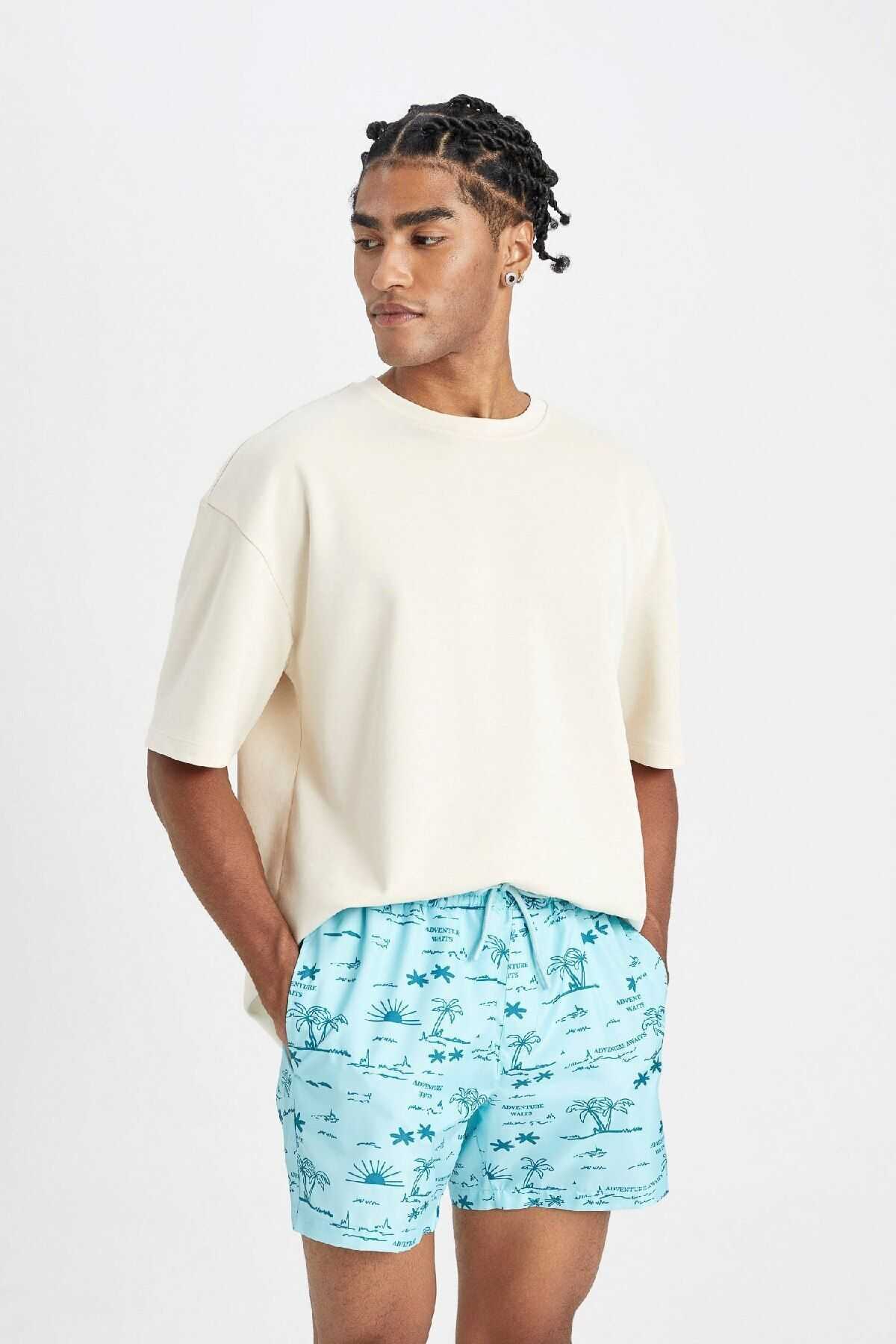 شورت شنا کوتاه طرح دار مشبک