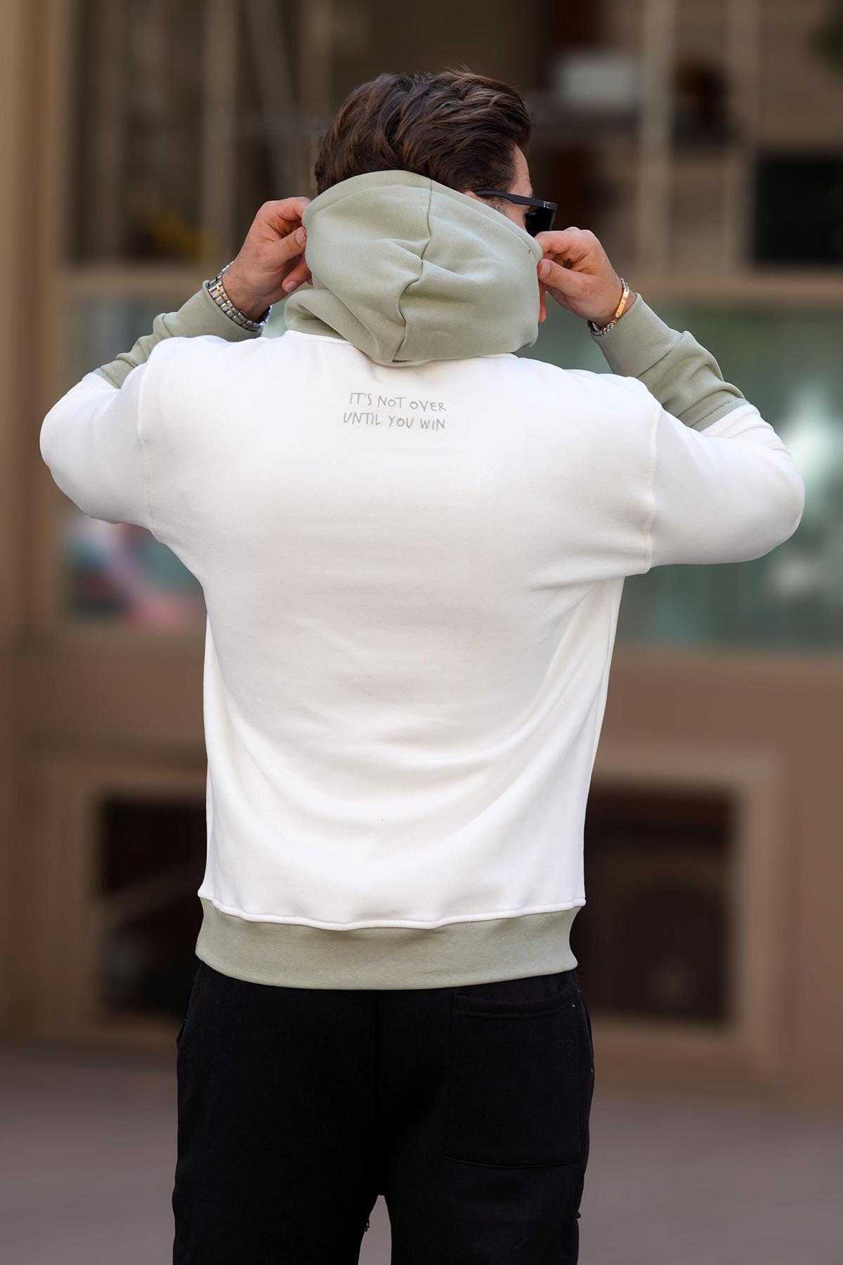 سویشرت مردانه کلاهدار قهوه ای تلخ با جزئیات جیب چاپ شده