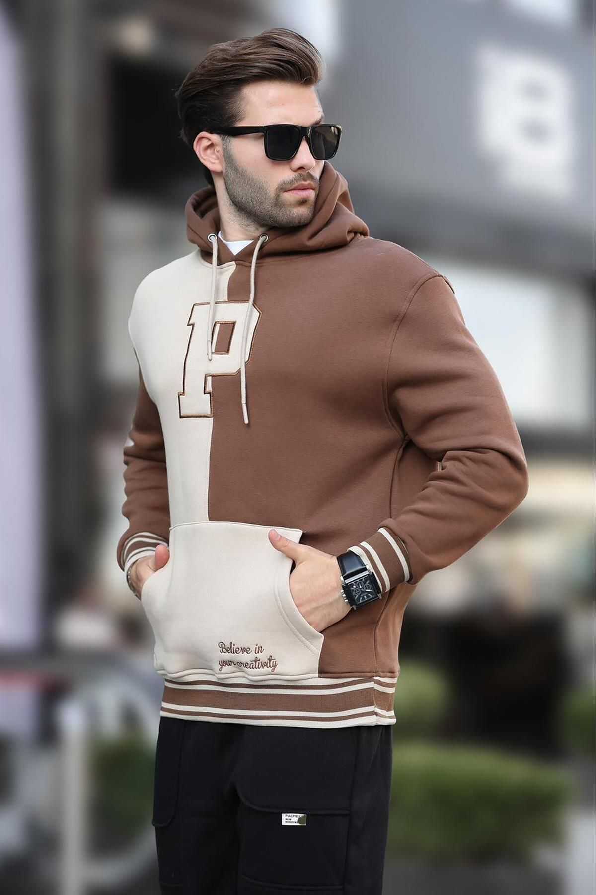 سویشرت مردانه چاپ شده کلاهدار بلوک آنتراسیت