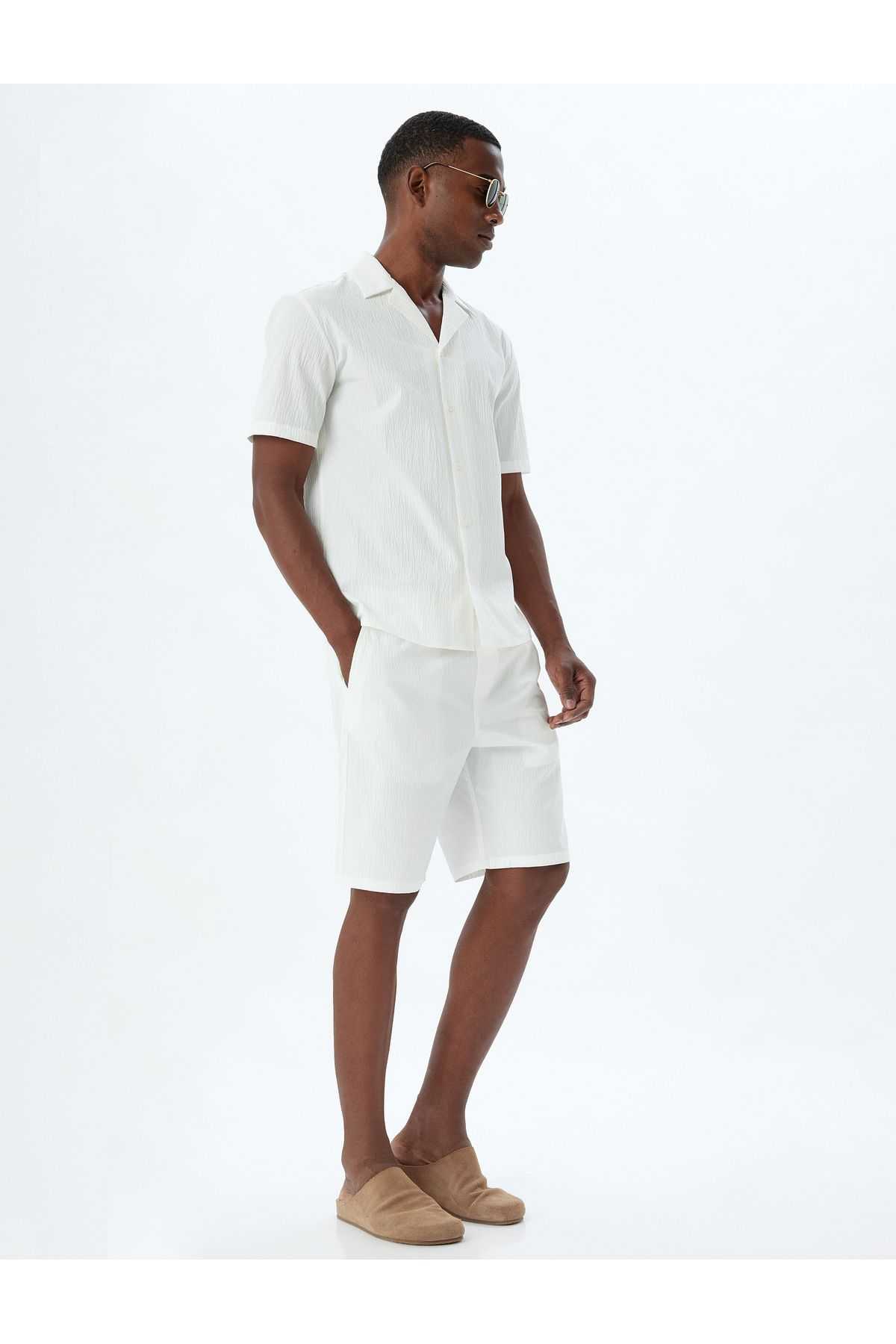 شورت برمودا بافت پنبه ای با جزئیات جیب