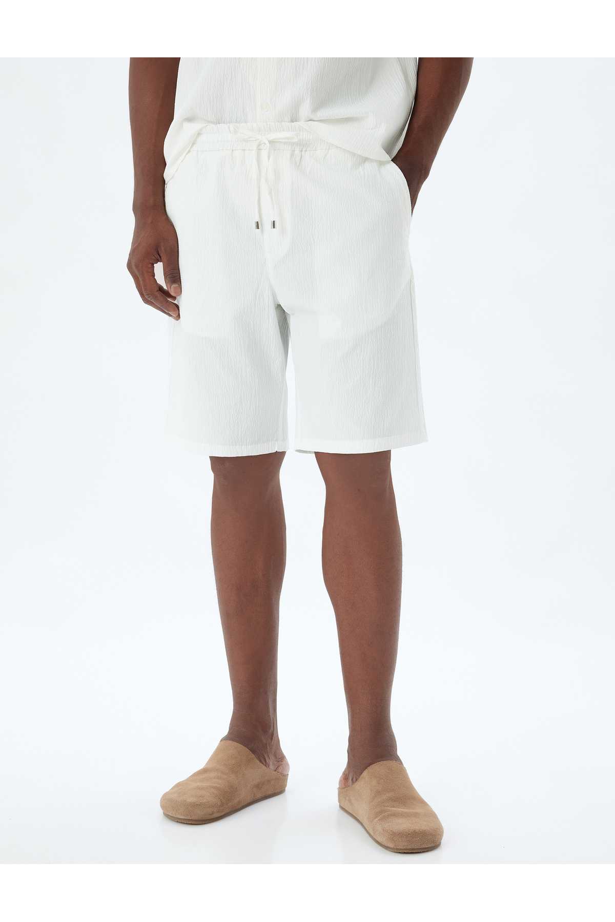 شورت برمودا بافت پنبه ای با جزئیات جیب