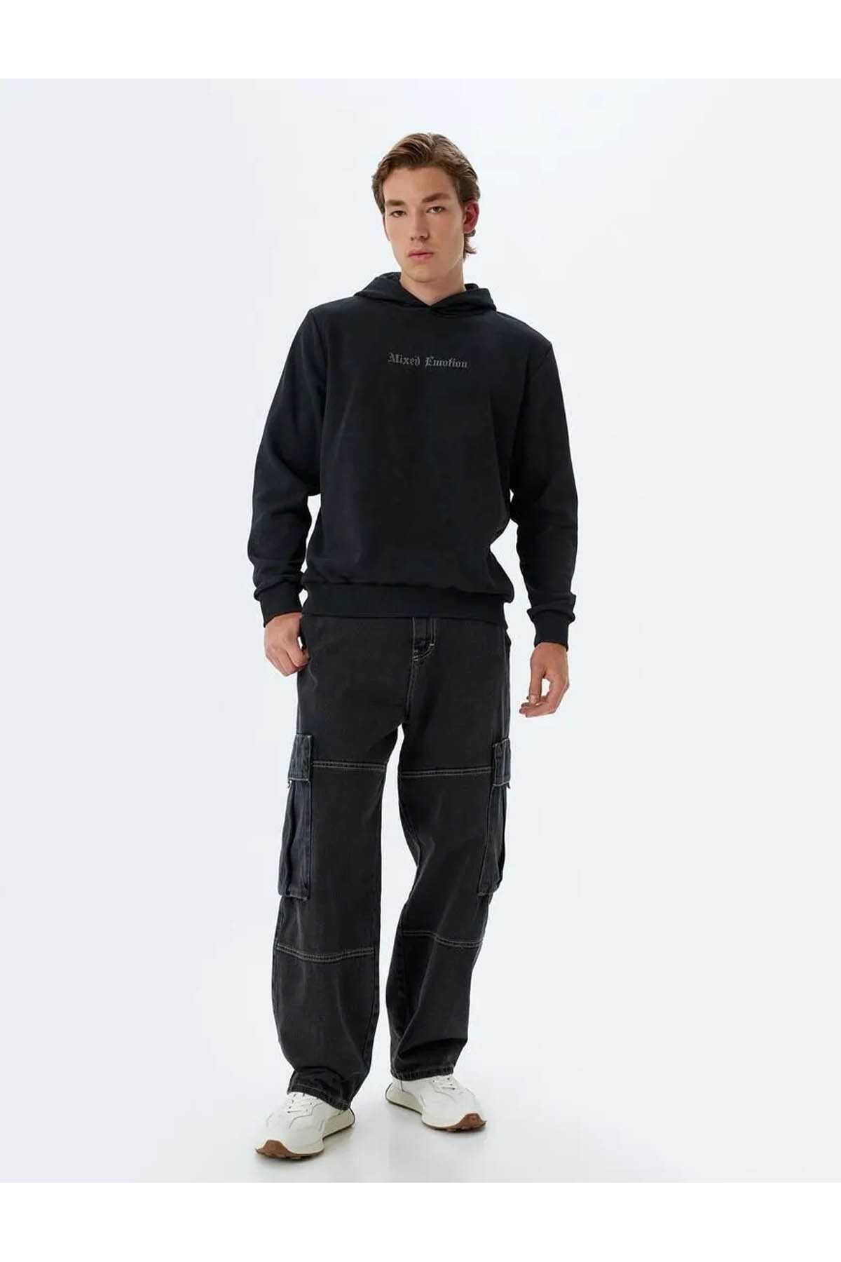 Sweatshirt کلاهدار ترکیب پنبه دوزی شسته