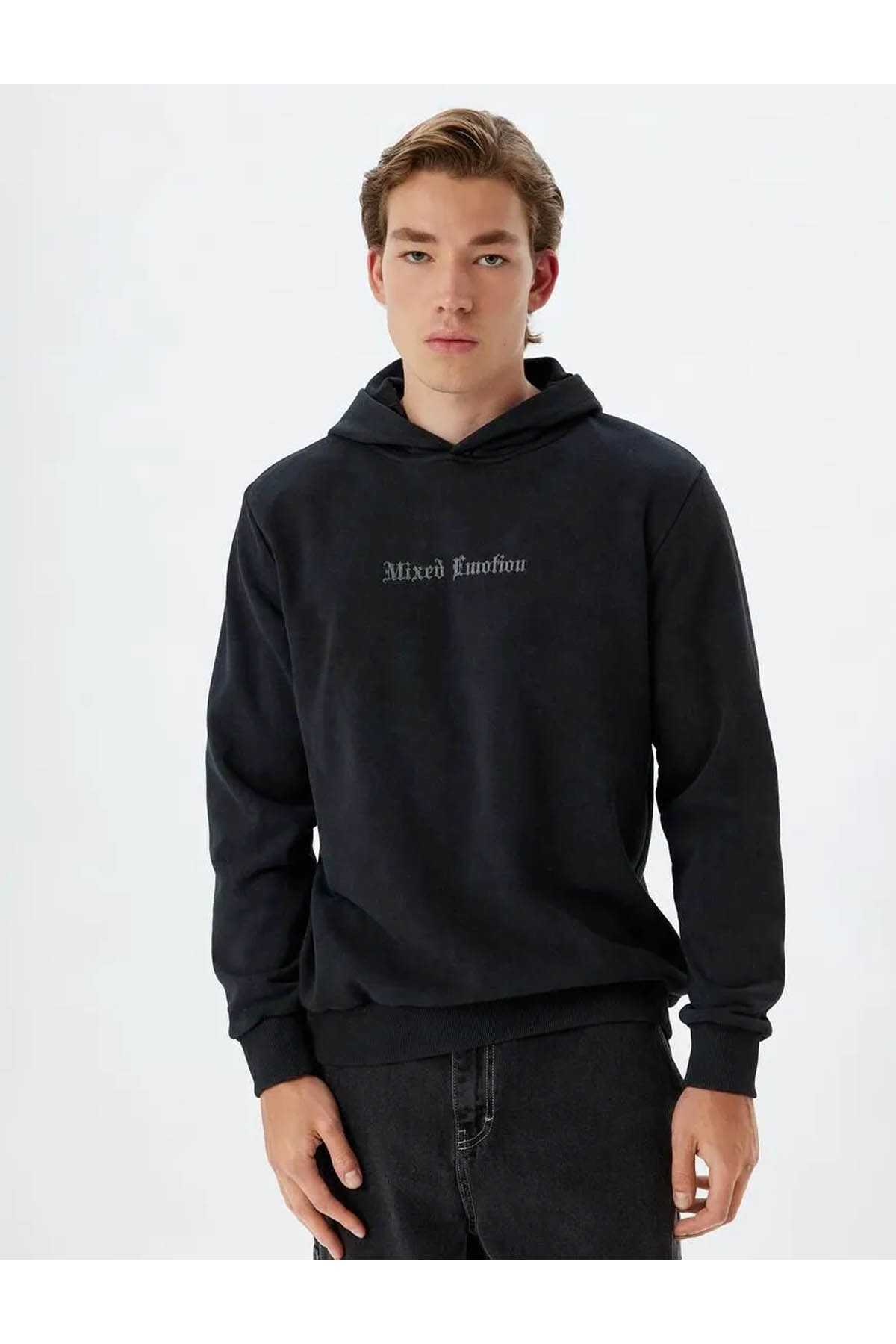 Sweatshirt کلاهدار ترکیب پنبه دوزی شسته