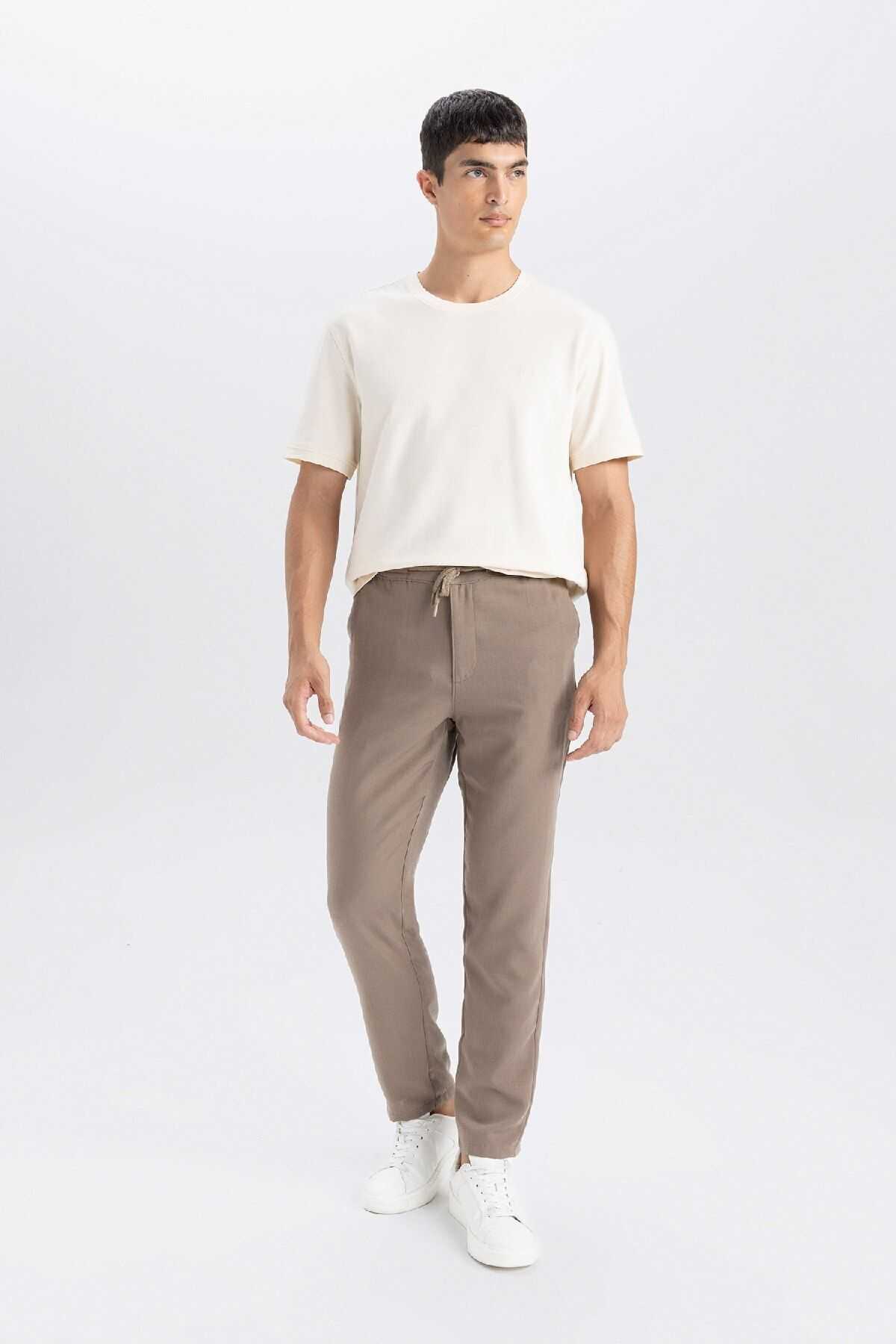 شلوار جیبی توری کمری باریک مردانه خاکی جوگر D8638ax24au