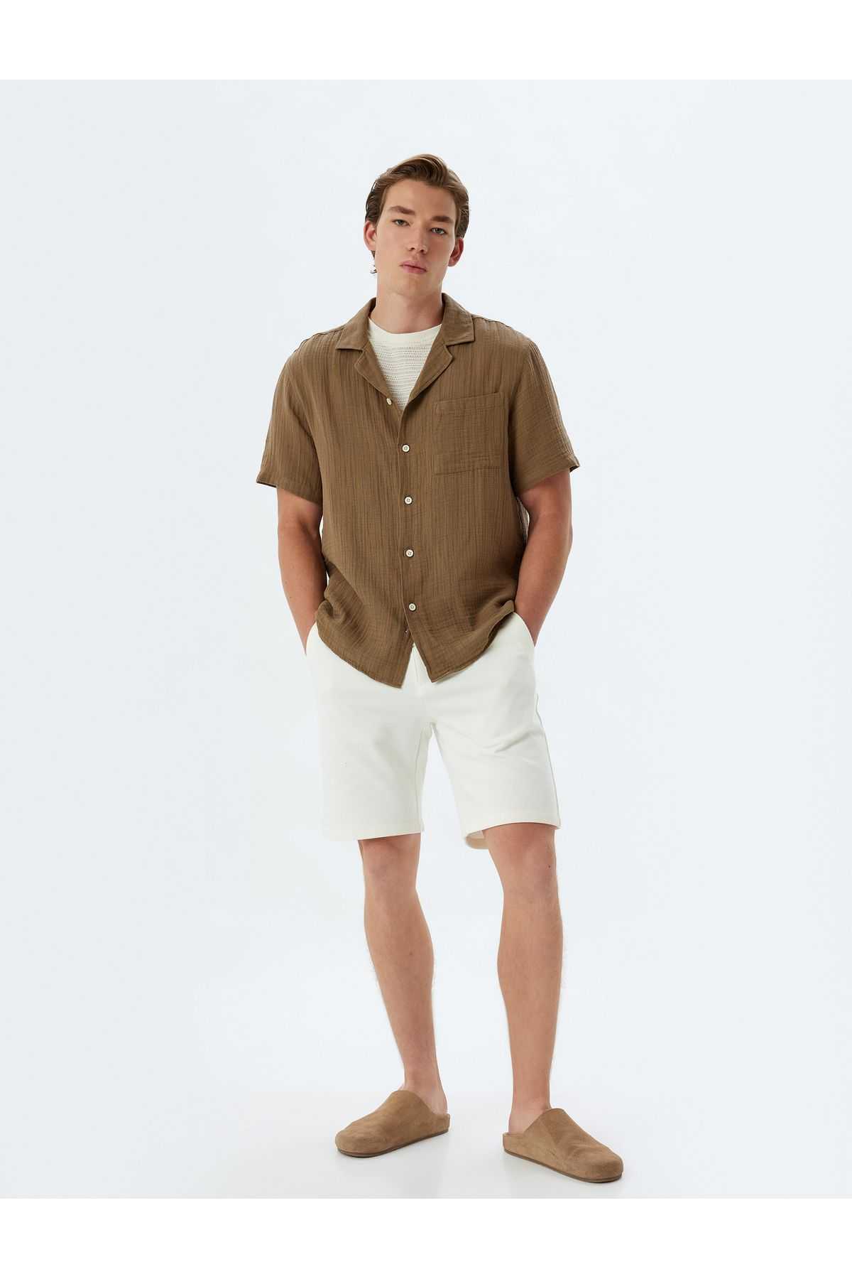 شلوارک چینو جیب کوتاه ترکیب پنبه ای با جزئیات