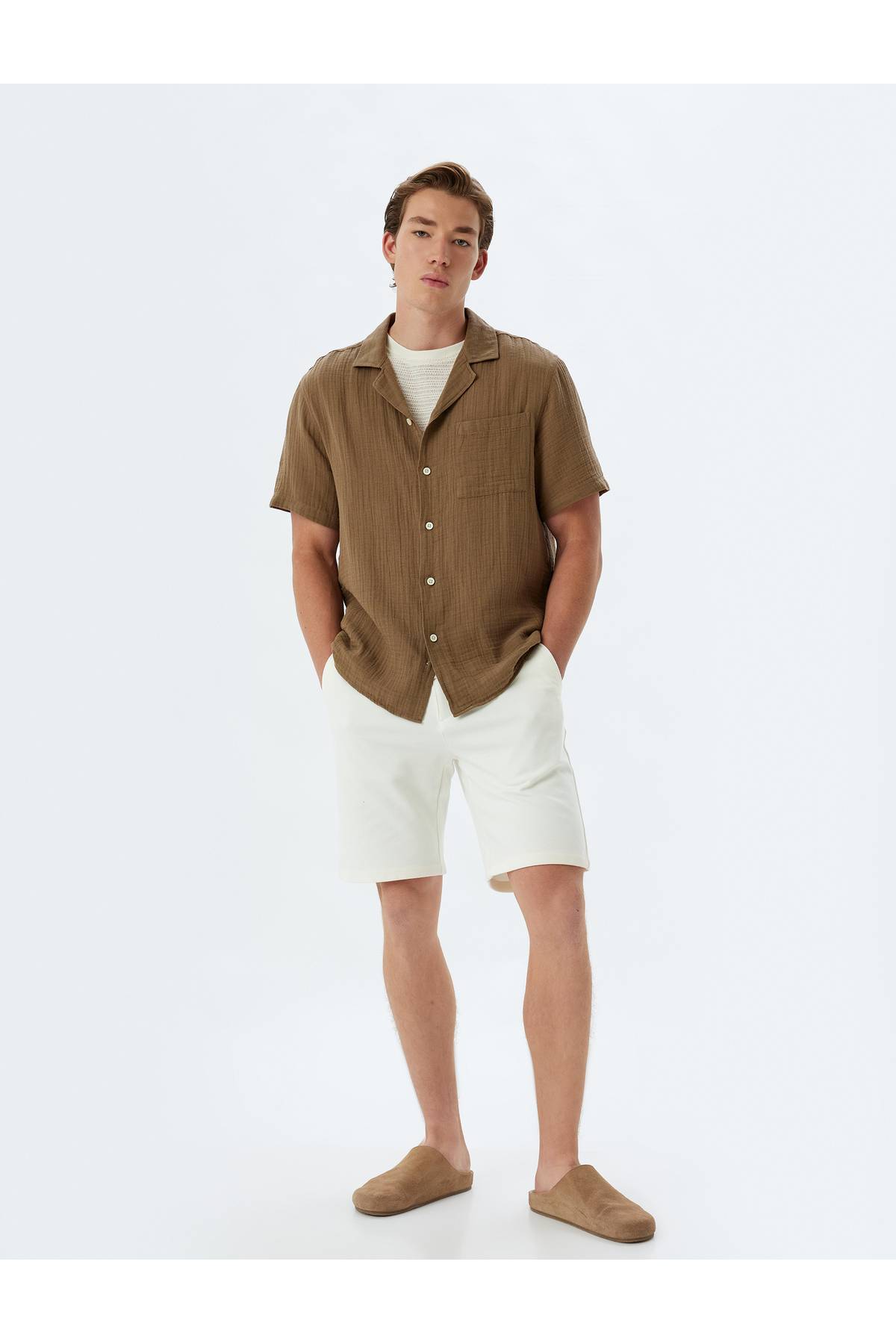 شلوارک چینو جیب کوتاه ترکیب پنبه ای با جزئیات