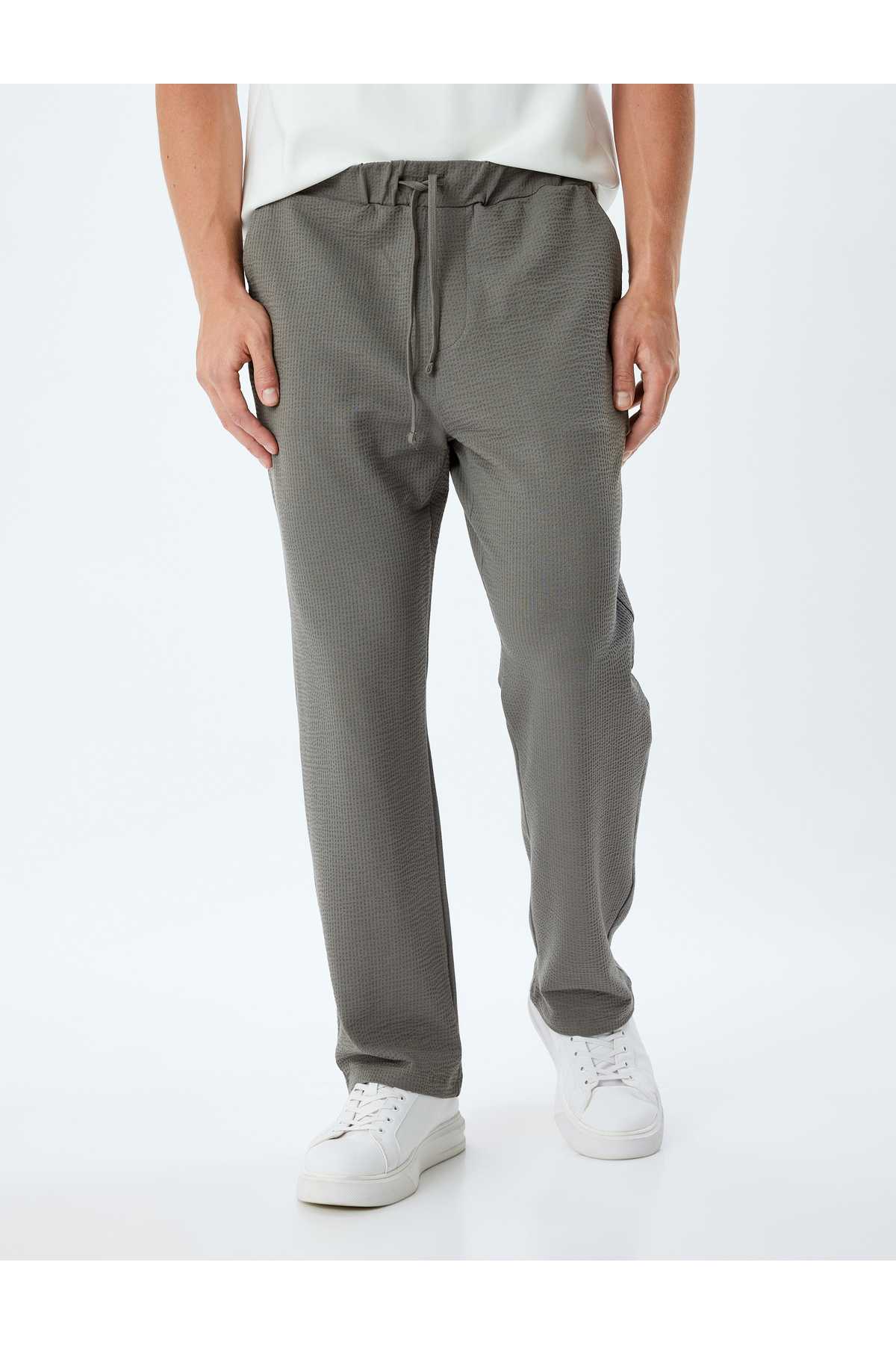 شلوار ورزشی نخی با جزئیات جیب دور کمر توری