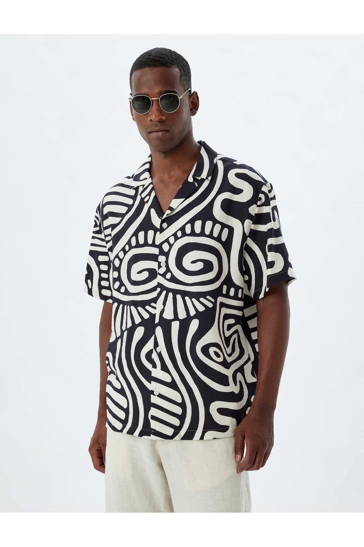 پیراهن آستین کوتاه ویسکوز طرح دار