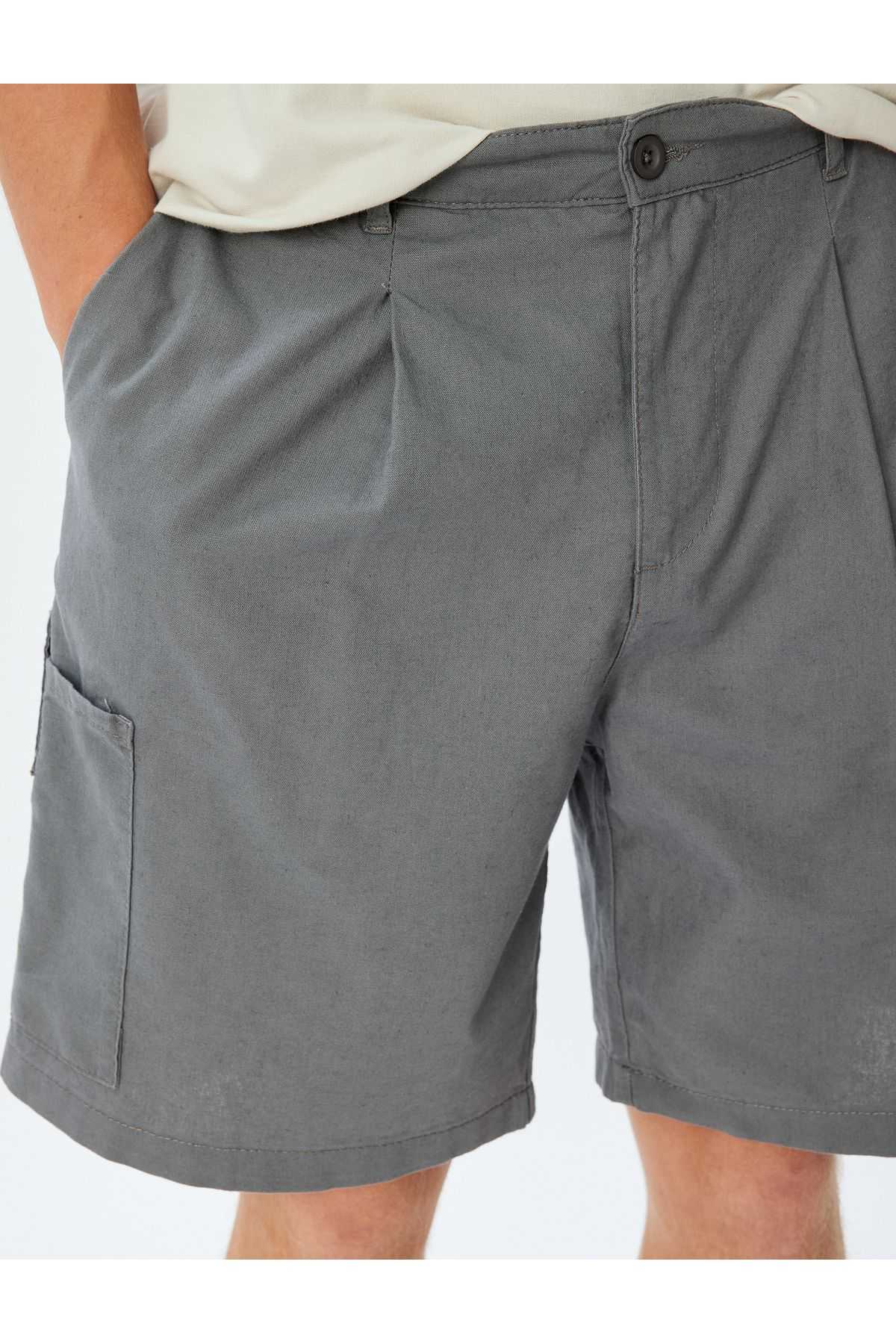 شلوارک ترکیبی کتانی برمودا چینو با جزئیات جیبی