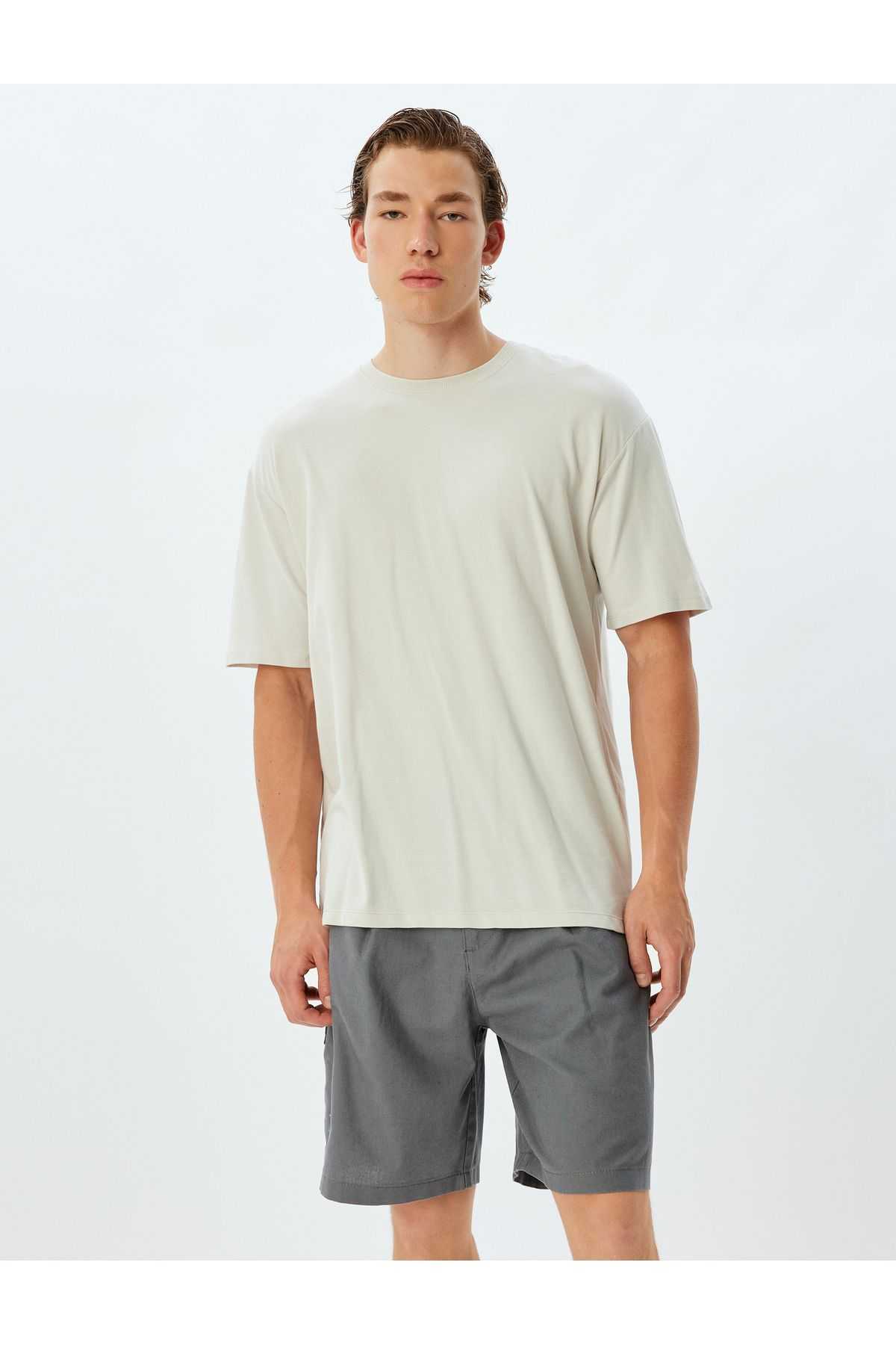 شلوارک ترکیبی کتانی برمودا چینو با جزئیات جیبی