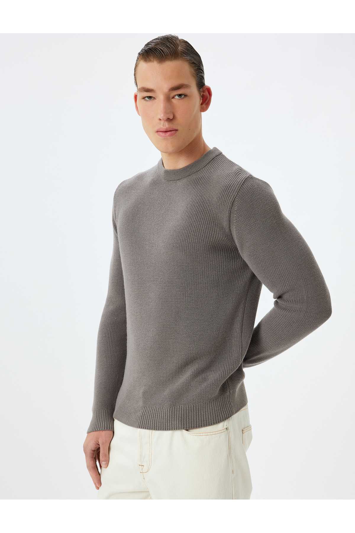 ژاکت بافتنی ترکیبی پشمی یقه آستین بلند