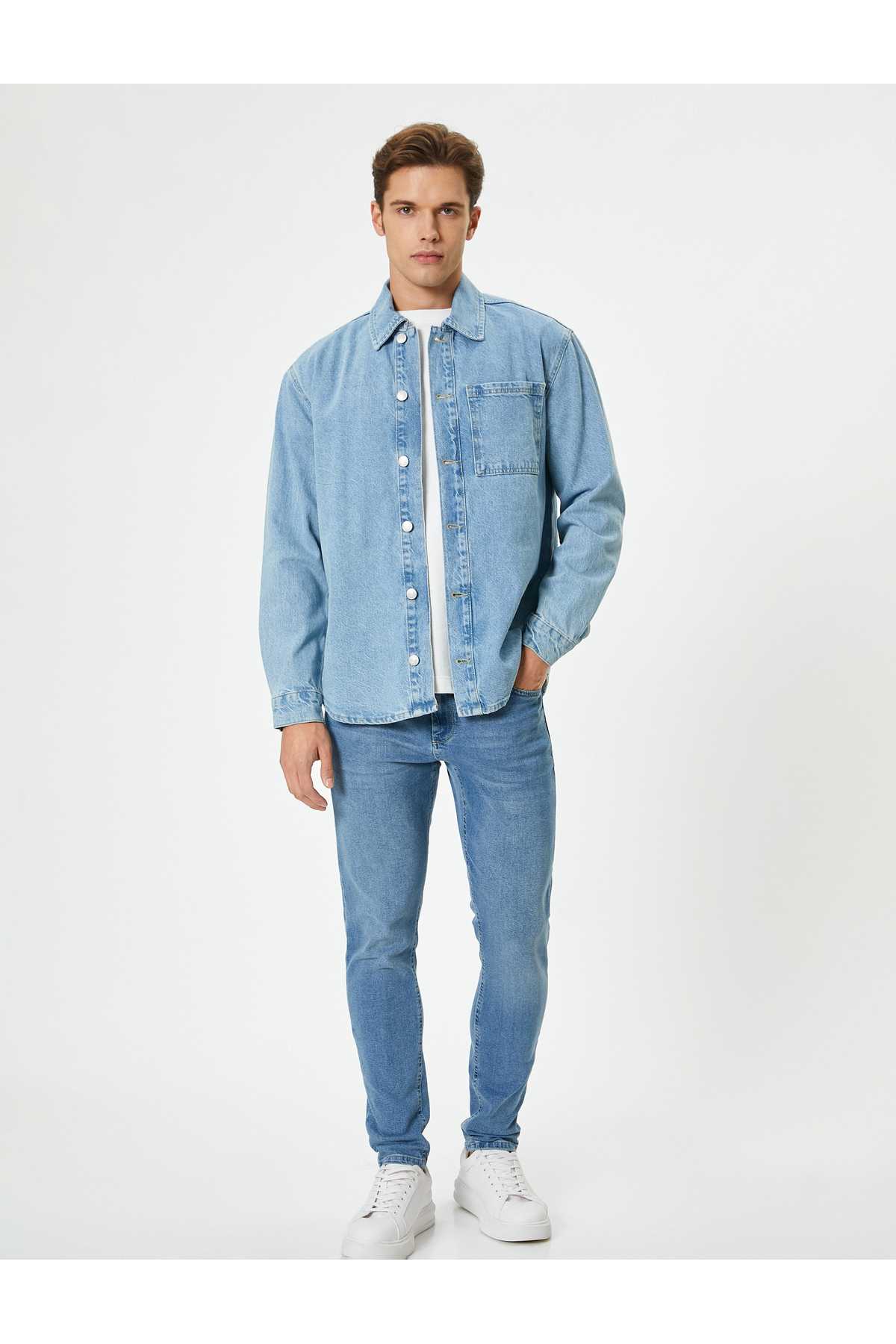 شلوار جین کمری استاندارد دکمه دار لاغر - Michael Jean