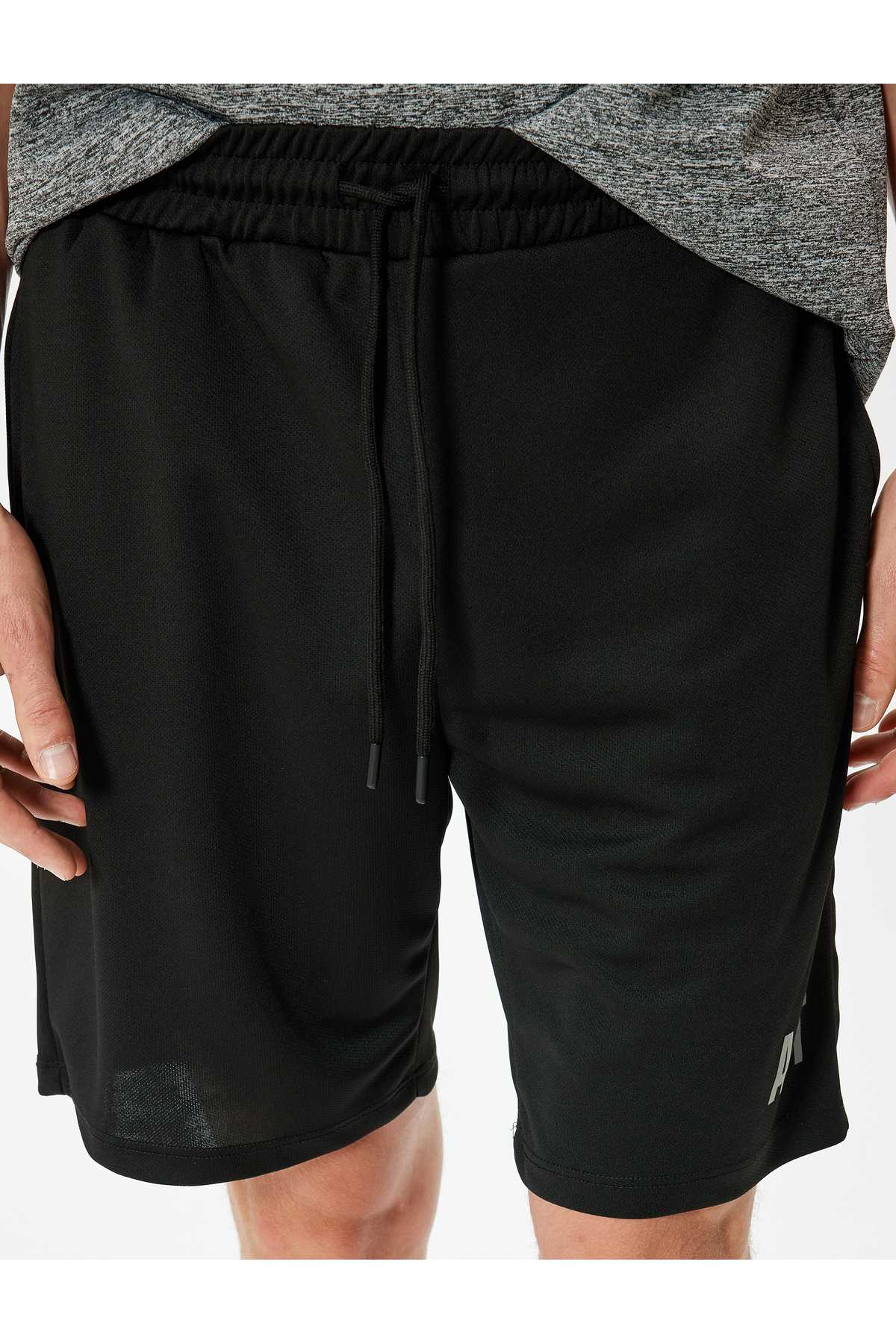 شلوارک اسپرت چاپ توری جیب برمودا کمری با جزئیات