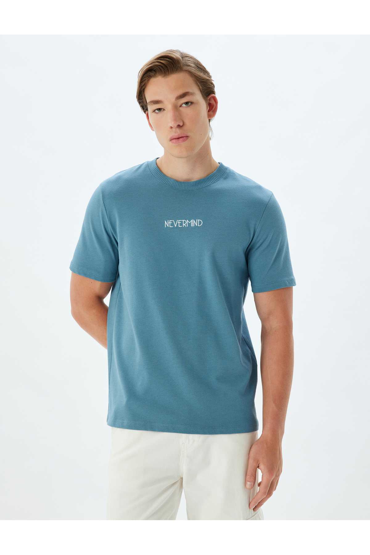 مدل تیشرت یقه خدمه آستین کوتاه نخی دوزی شده